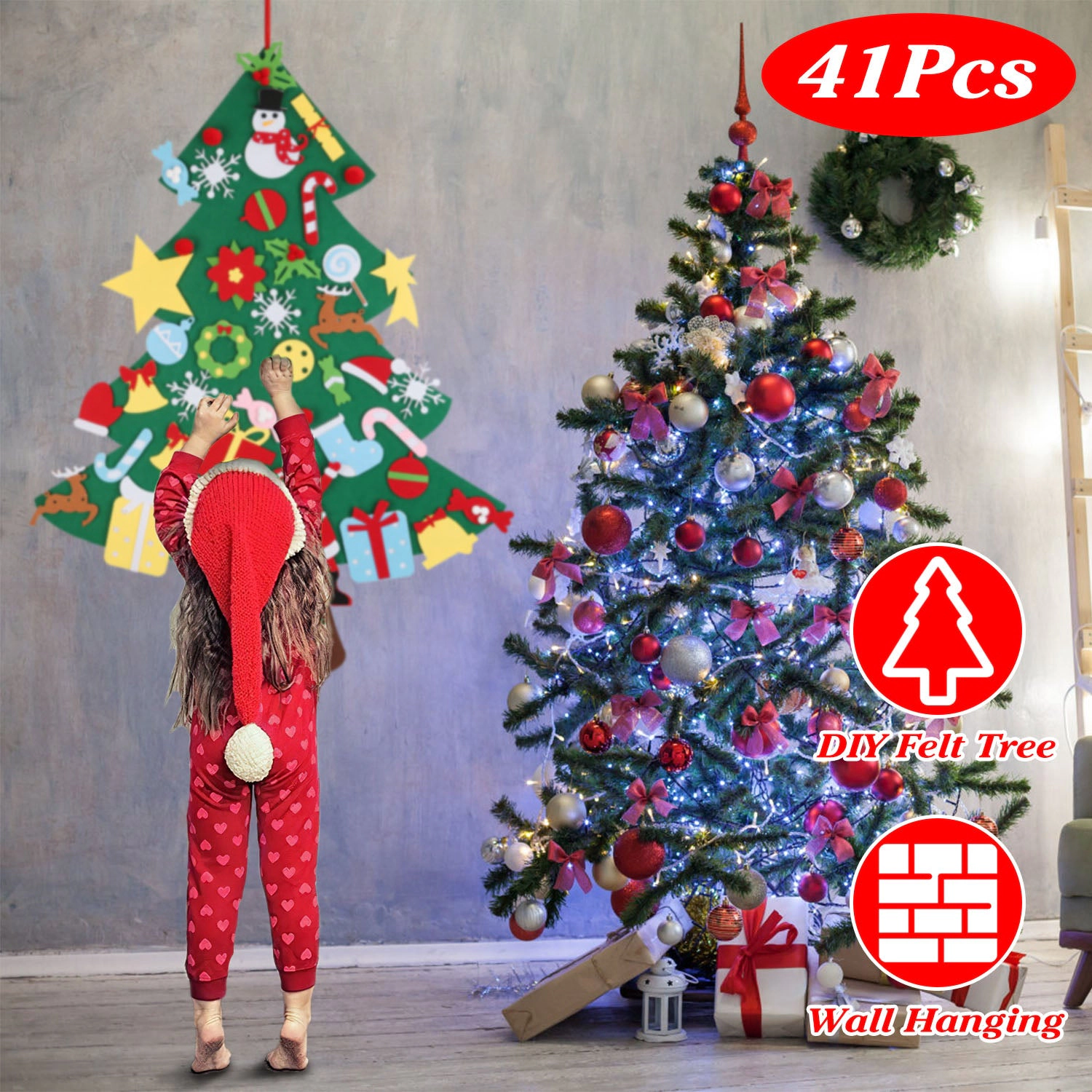 GBruno Felt Christmas Tree With 41 Ornaments