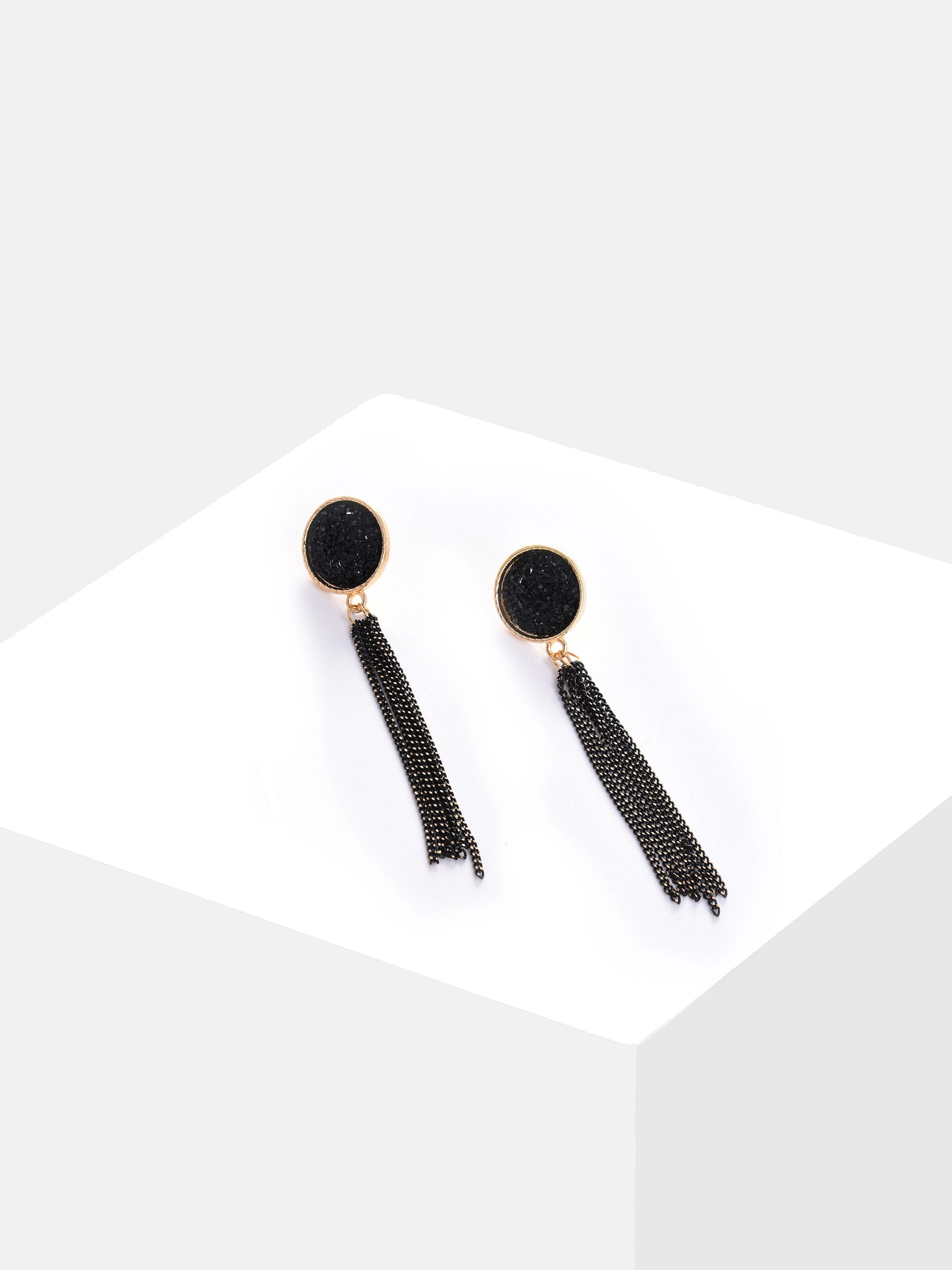 SOHI Women's Black Gold-Plated Contemporary Drop Earrings