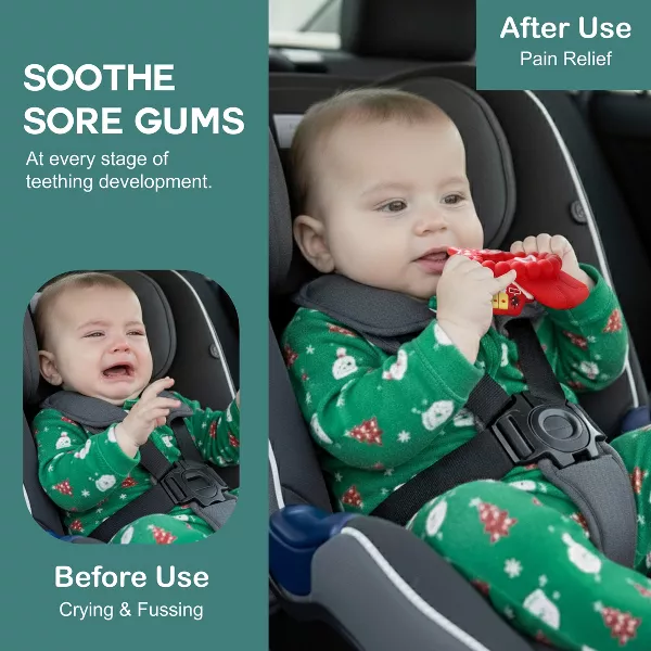 Sperric Silicone Christmas Teether Ring Toy for Baby, BPA Free Soothing Teething Relief for Infant & Toddlers 0-18 Month