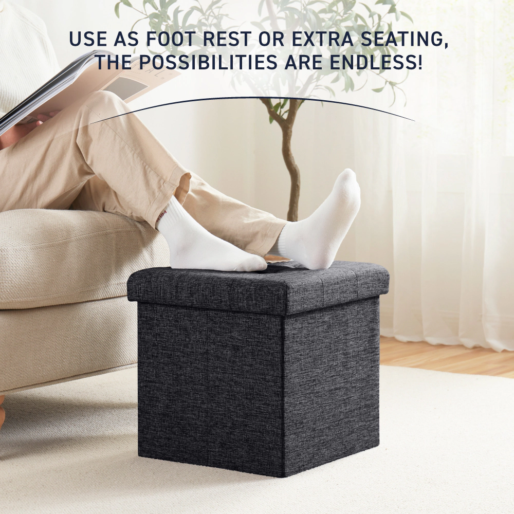 Ornavo Home 15" Collapsible Square Cube Storage Ottoman, Perfect for Dorms, Livingroom and Bedroom