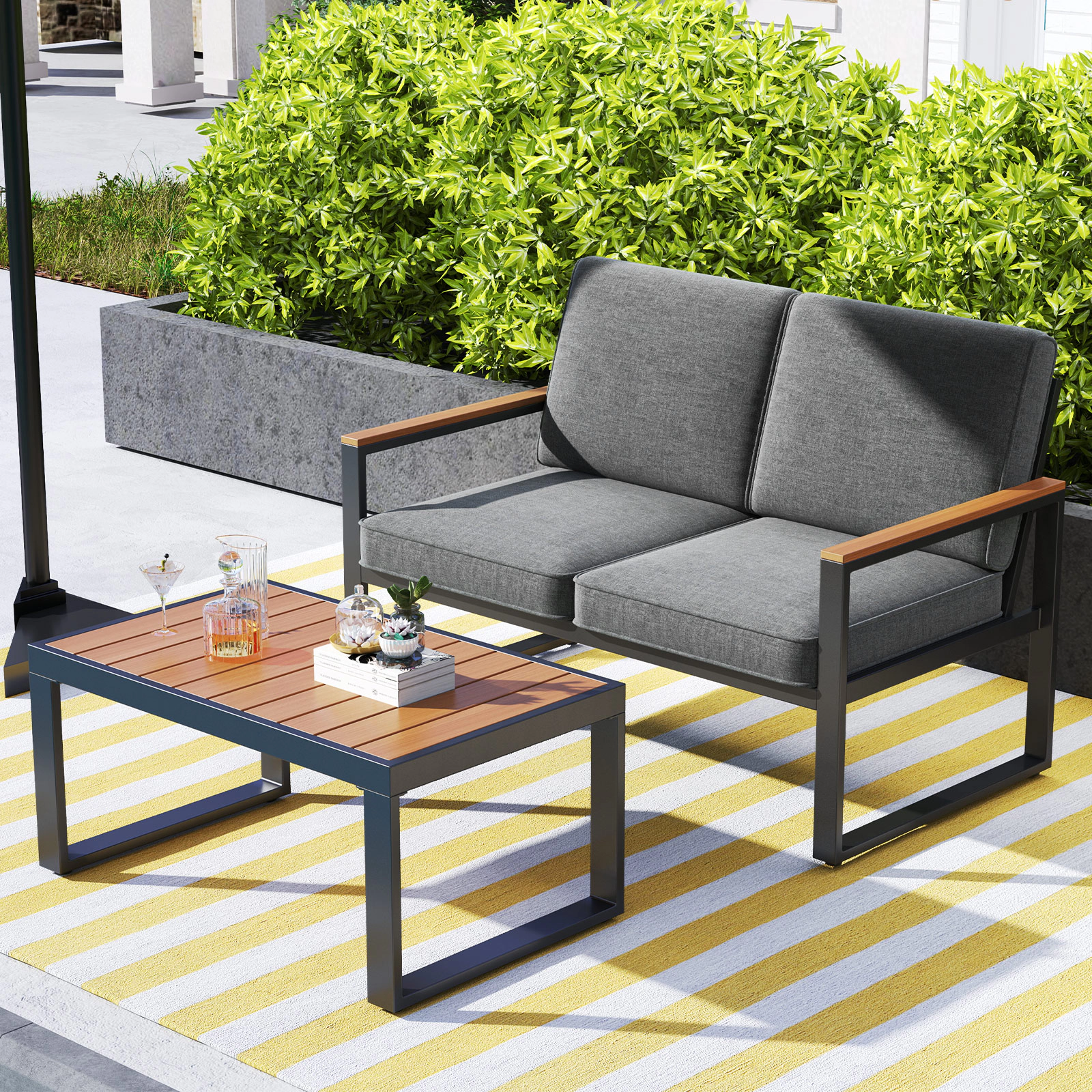 LJG 4 Piece Patio Aluminum Furniture Set with Armrests and Tabletop