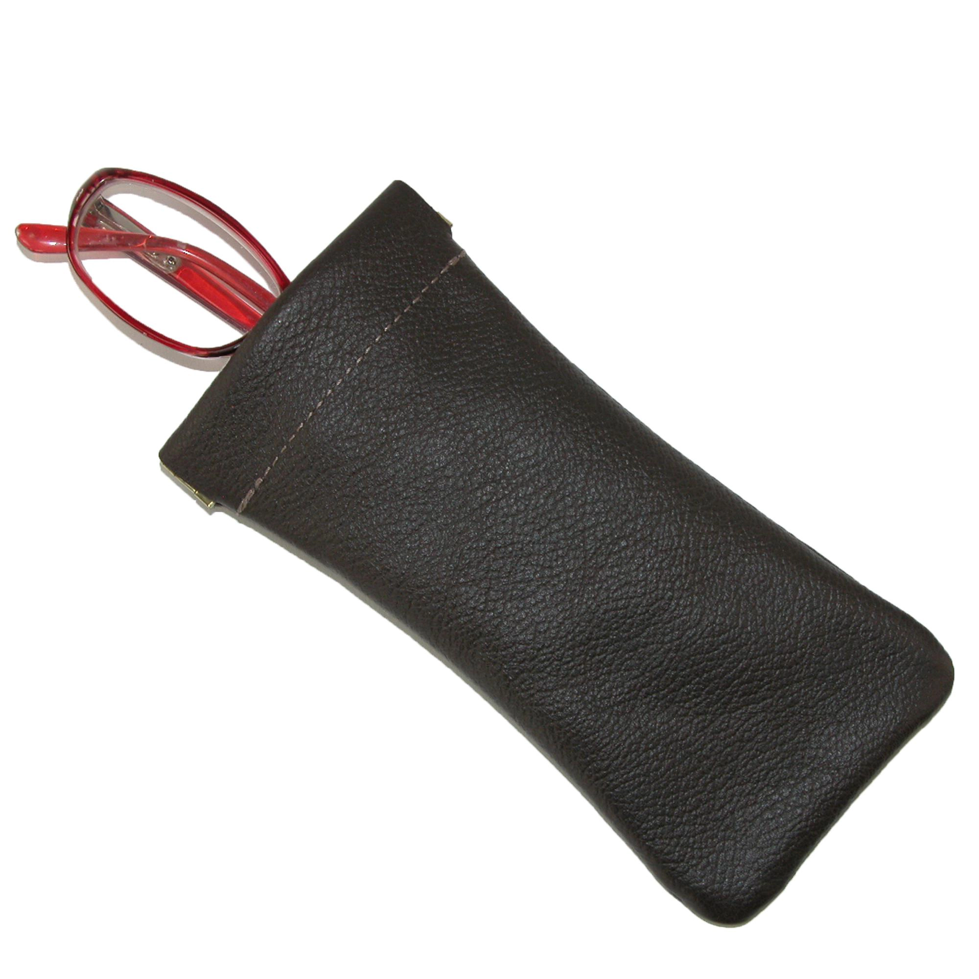 CTM Leather Push Mouth Pebble Grain Eyeglass Holder