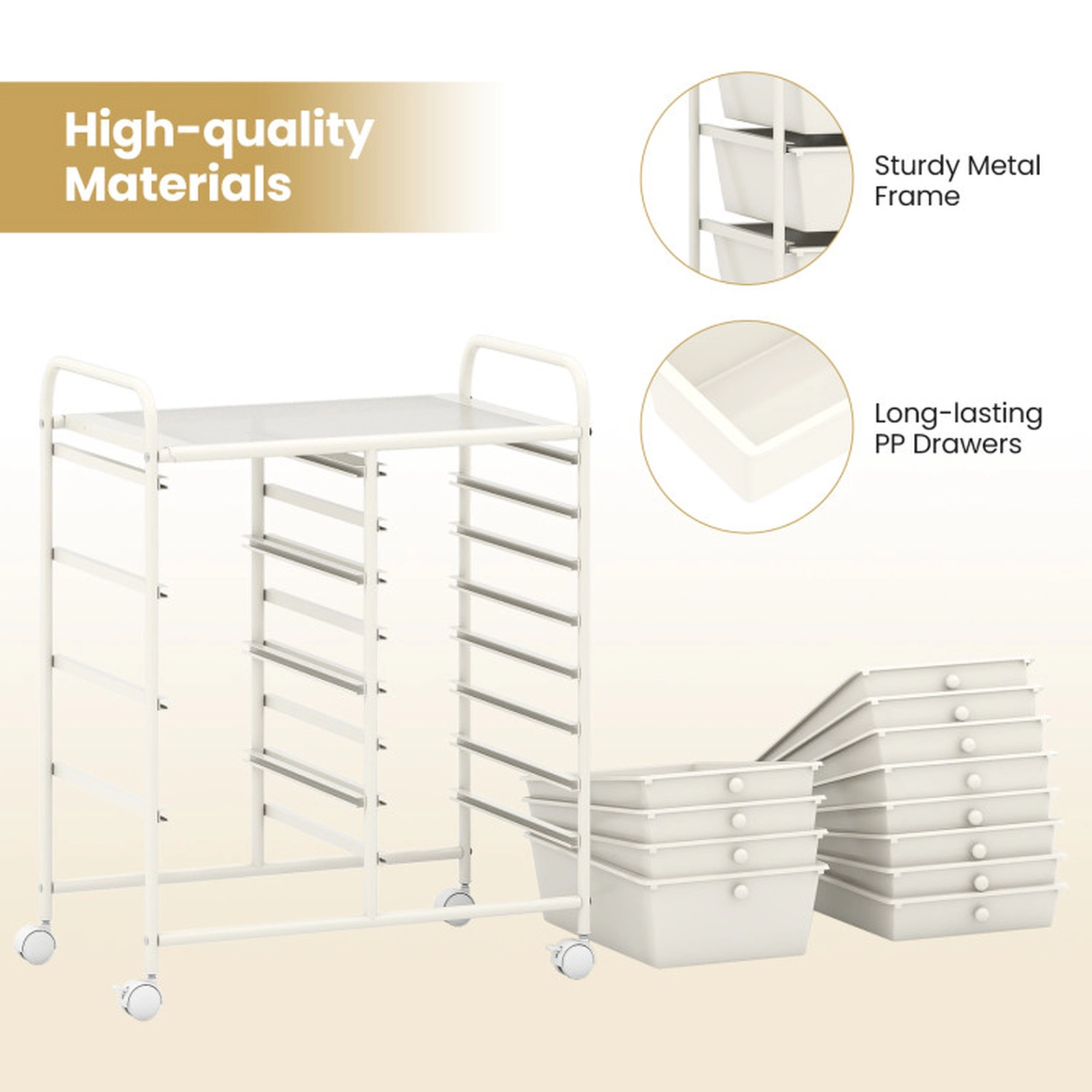 SUGIFT 12-Drawer Rolling Storage Cart White Utility Organizer with Removable Drawers