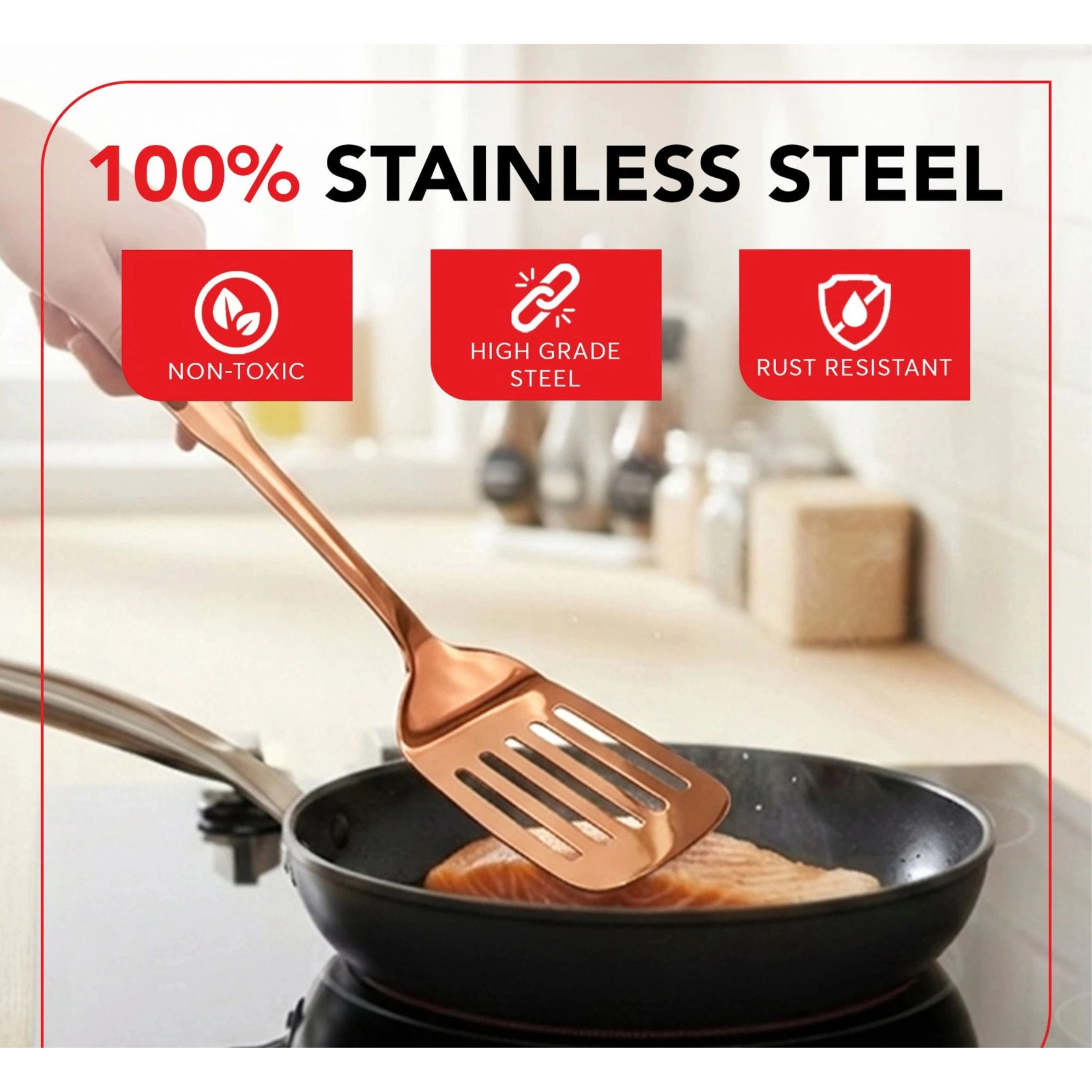Home Collection 5-Piece Stainless Steel Cooking Utensil Set with Copper Finish 14-Inch