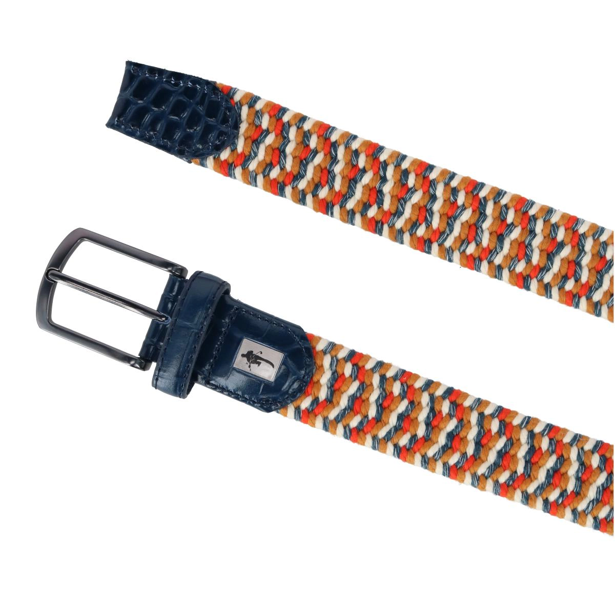 Mad Golfer Men's Braided Elastic Belt with Croc Print Leather Tabs