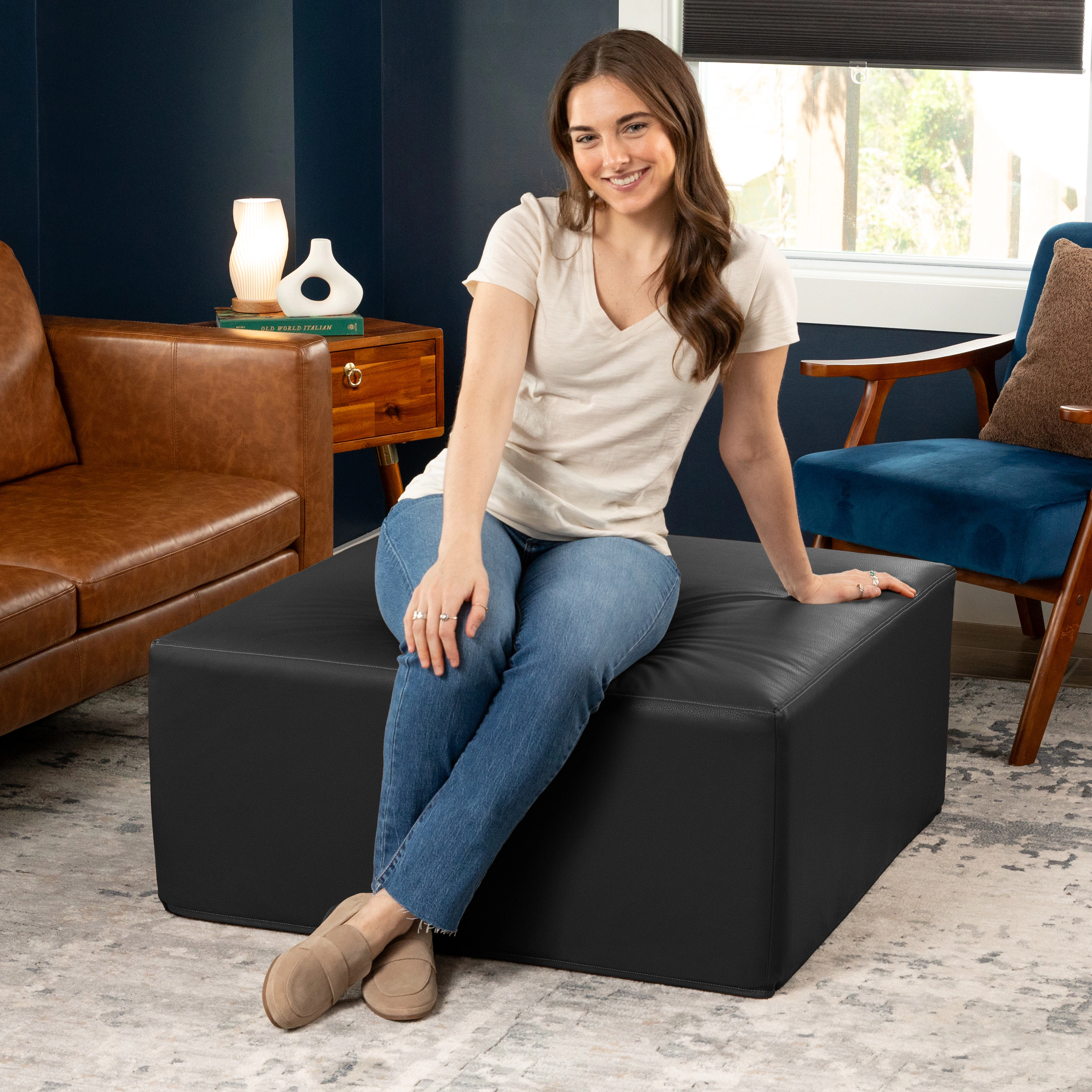 Jaxx Fairlie Couch Ottoman - Oversized Square Foam Coffee Table Ottoman, 36", Premium Faux Leather