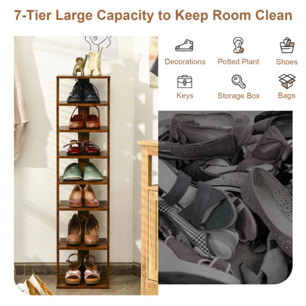 Hivvago 7-Tiers Vertical Wooden Space Saving Shoe Rack for Front Door