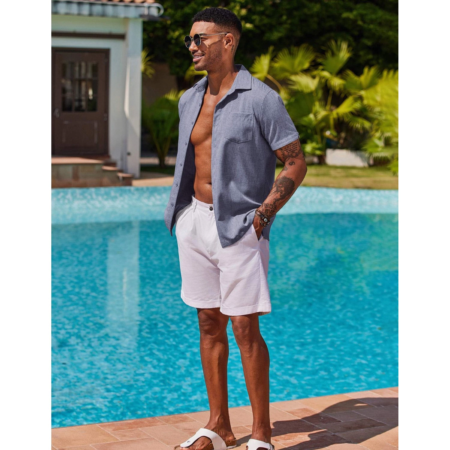 COOFANDY Mens Short Sleeve V Neck Polo Shirt Contrast Piping Casual  Tops