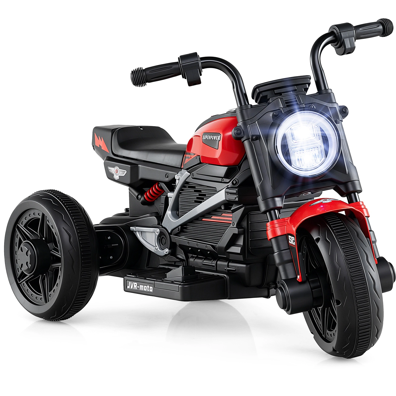 SUGIFT 6V Kids Electric Motorcycle with LED Headlight, Music and 31-in Frame 66-lb Capacity Ages 3-5 Red & Black
