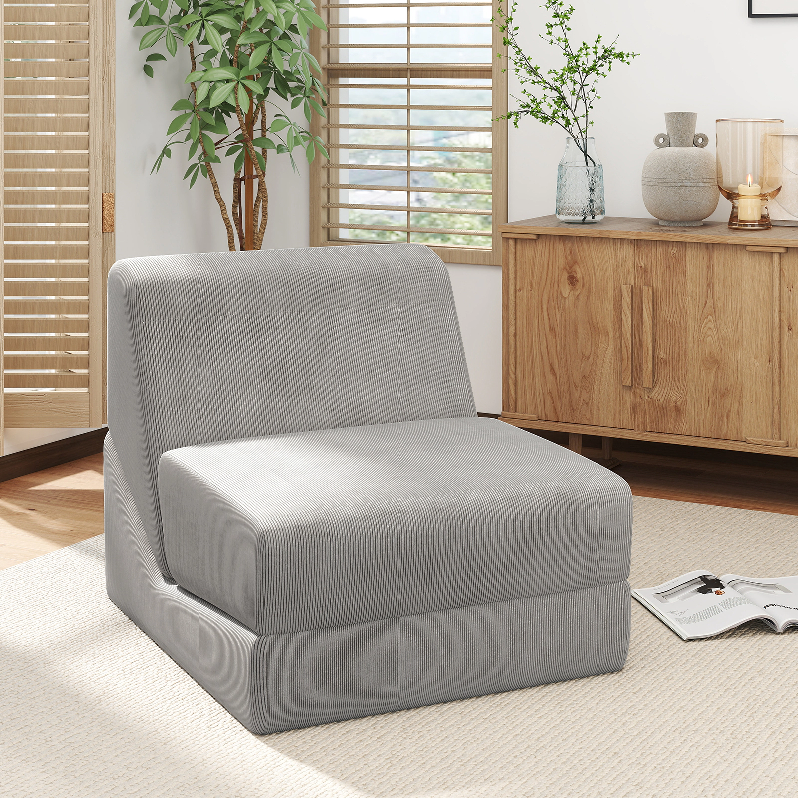 SUGIFT 3-in-1 Folding Sofa Bed with Washable Zippered Cover 330-lb Capacity Gray