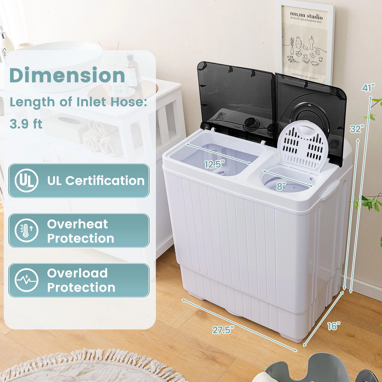 SlickBlue Portable Twin Tub Washing Machine 18 Lb Washer 8 Spinner