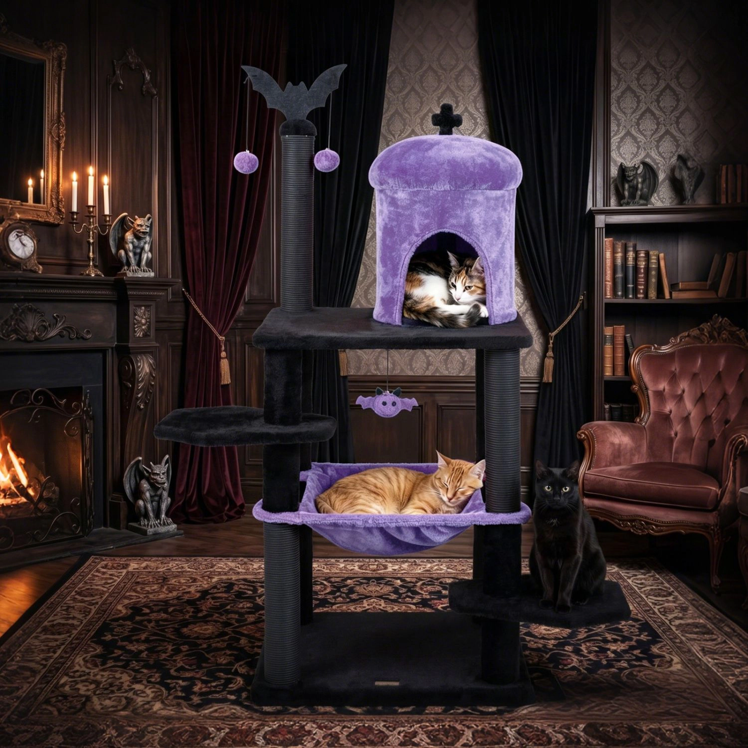 SlickBlue Gothic Cat Tower with Condo, Hammock and Scratching Posts