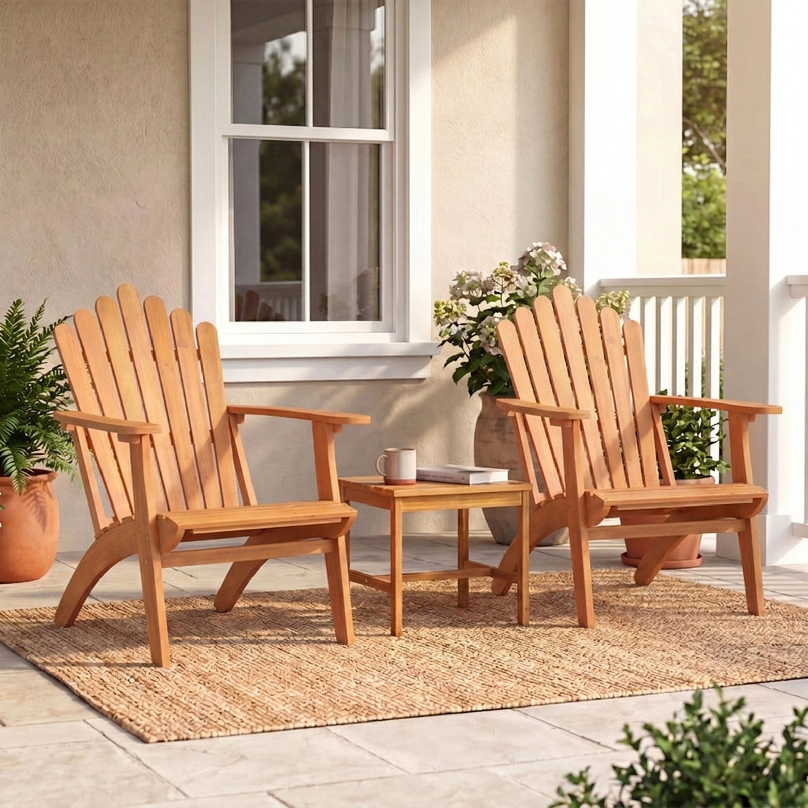 SUGIFT 3-Piece Acacia Wood Adirondack Conversation Set with 2 Chairs and Side Table 400-lb Capacity Natural