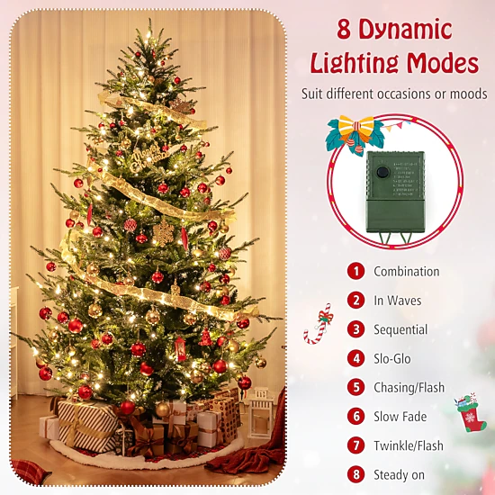 SUGIFT 8-ft Pre-Lit Hinged Artificial Christmas Tree with 1480 PVC