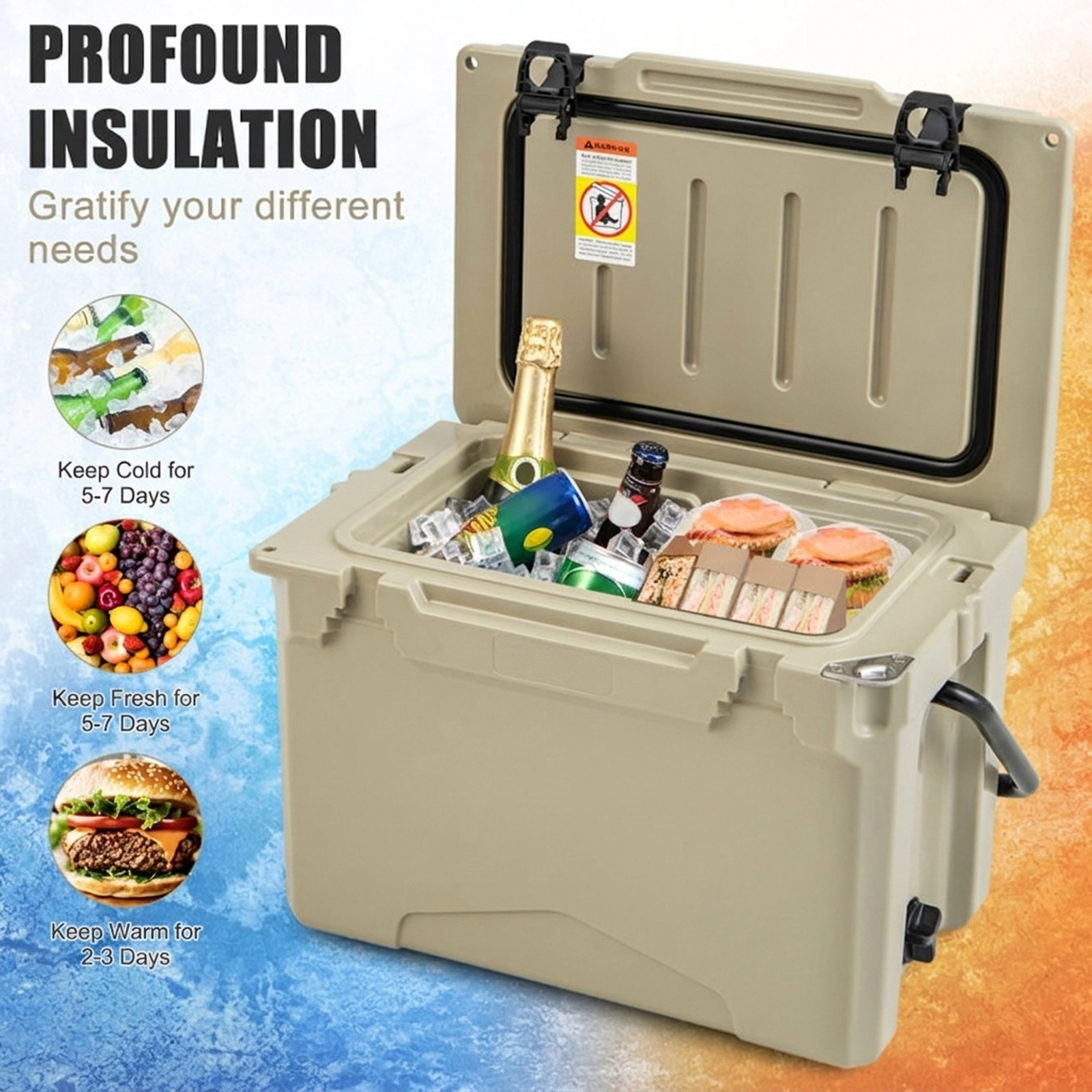 SUGIFT 25 Qt Hard Cooler with Aluminum Handle and Cup Holders 220-lb Capacity 21.5-in Body Charcoal Tan Single Unit