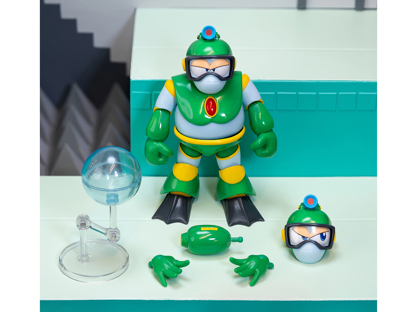 Jada Bubble Man 5" Moveable Figure (Deluxe Version) with Accessories and Alternate Head and Hands "Mega Man"