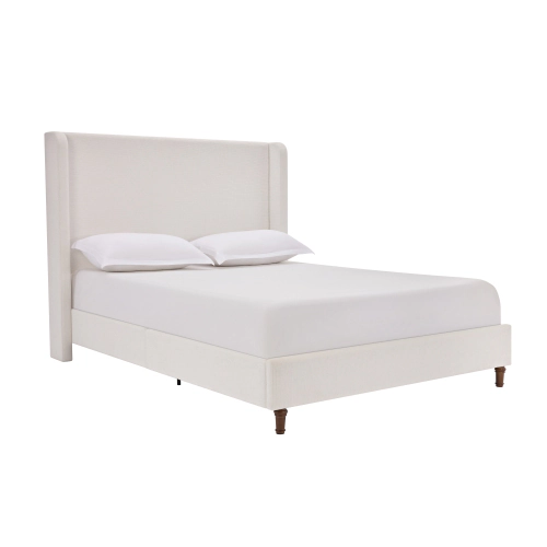 Flynama California King Bed, 54" Tall Chenille Headboard, Cream White, No Box Spring Needed