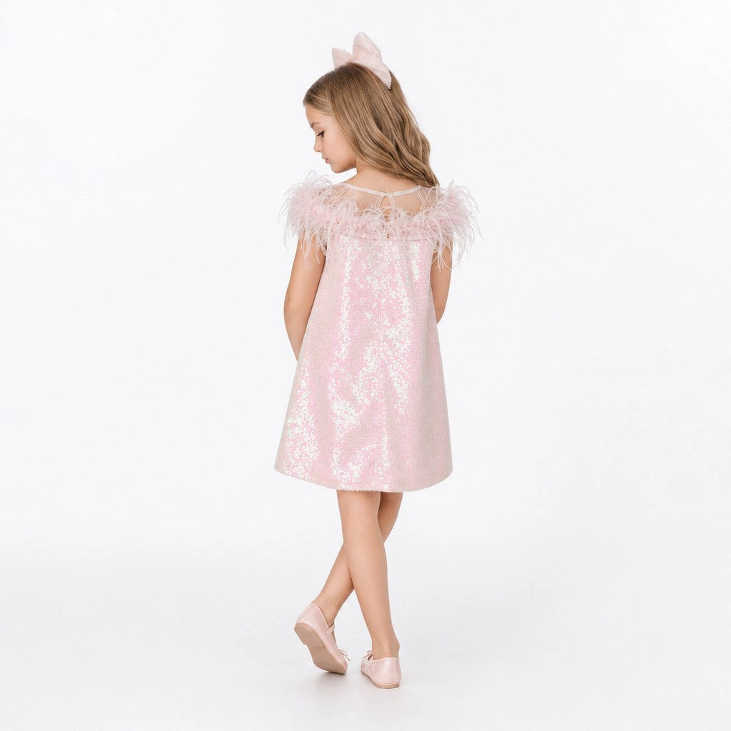 Faeella Girls Iridescent Stardust Pink Sequin Birthday Dress
