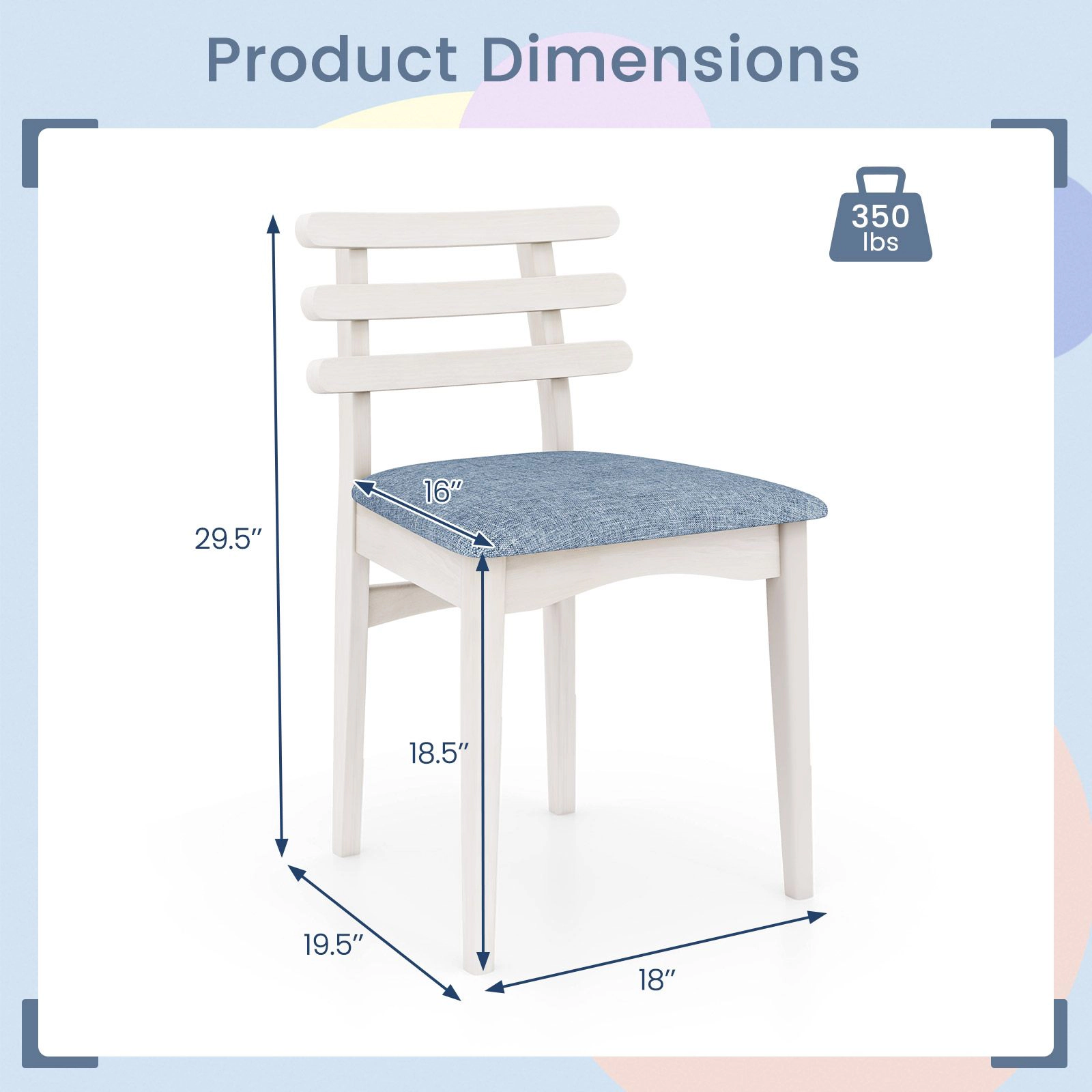 SlickBlue Kitchen Chairs, Upholstered Seat, Ladder Backrest, Rubber Wood, 2 Pack