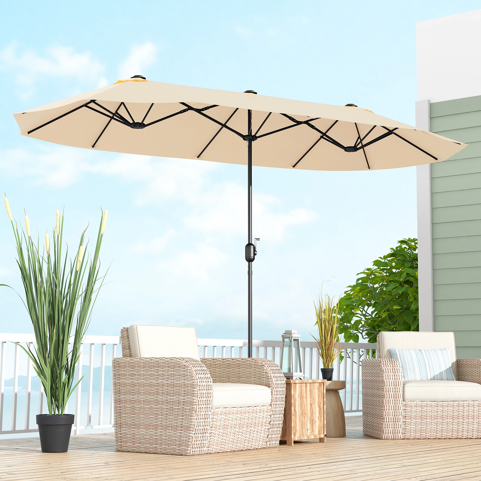 SUGIFT Crank Handle 12 Ribs and Base 13 FT Double-Sided Twin Patio Table Umbrella