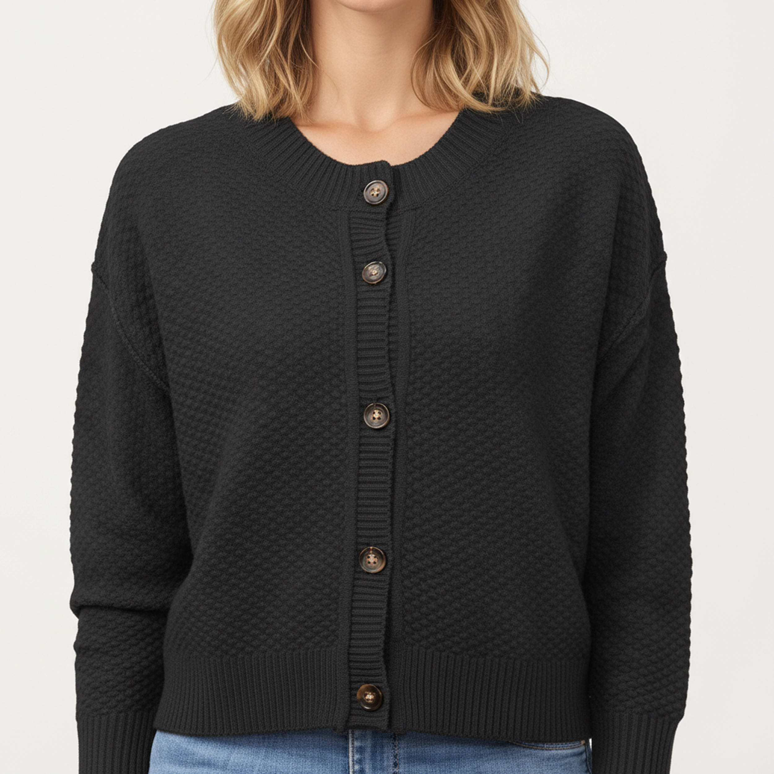 Anna-Kaci Women's Button Front Knit Fashion Cardigan with Long Sleeves and Ribbed Cuffs