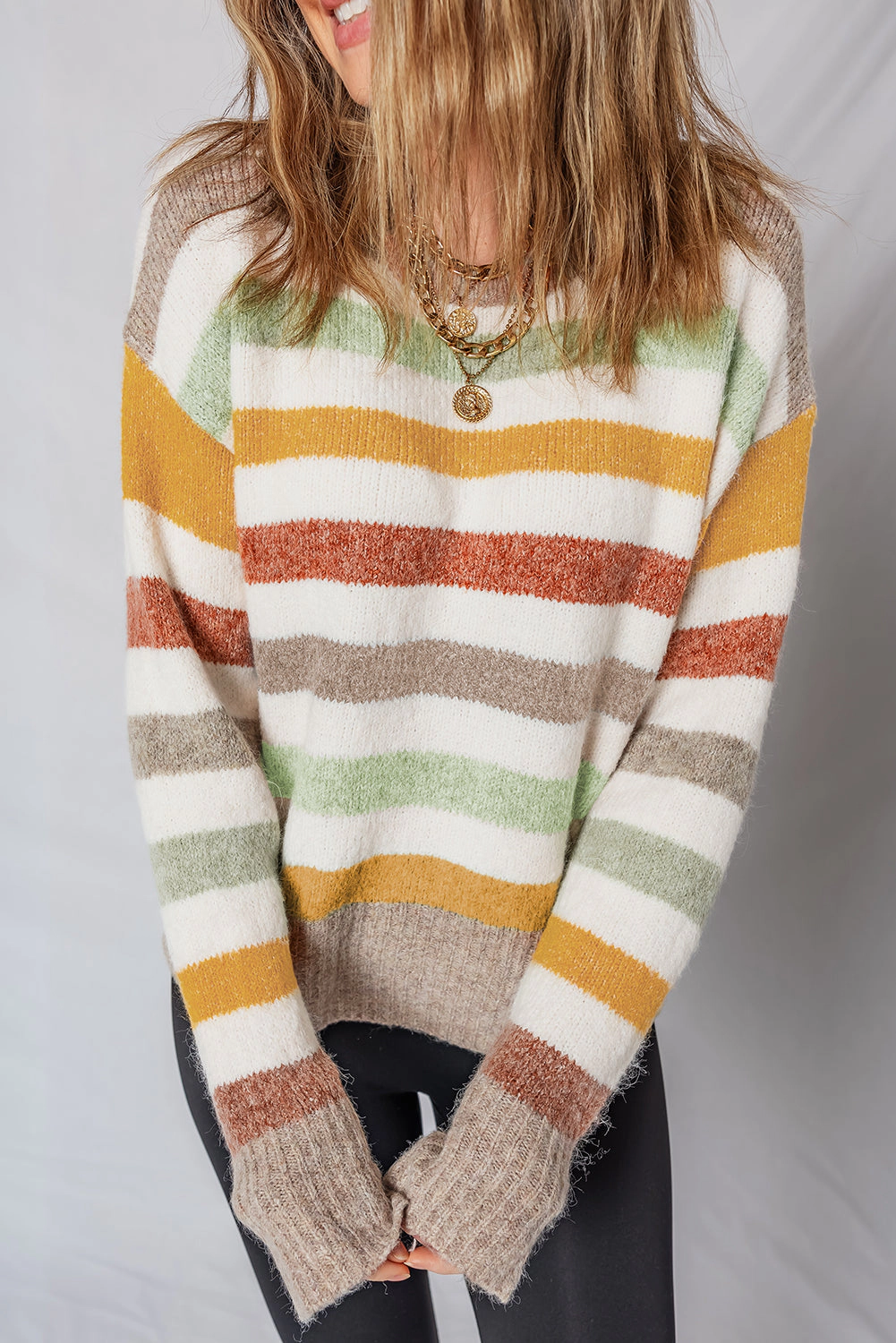 Threaded Pear Women's Vivian Stripe Crew Neck Sweater