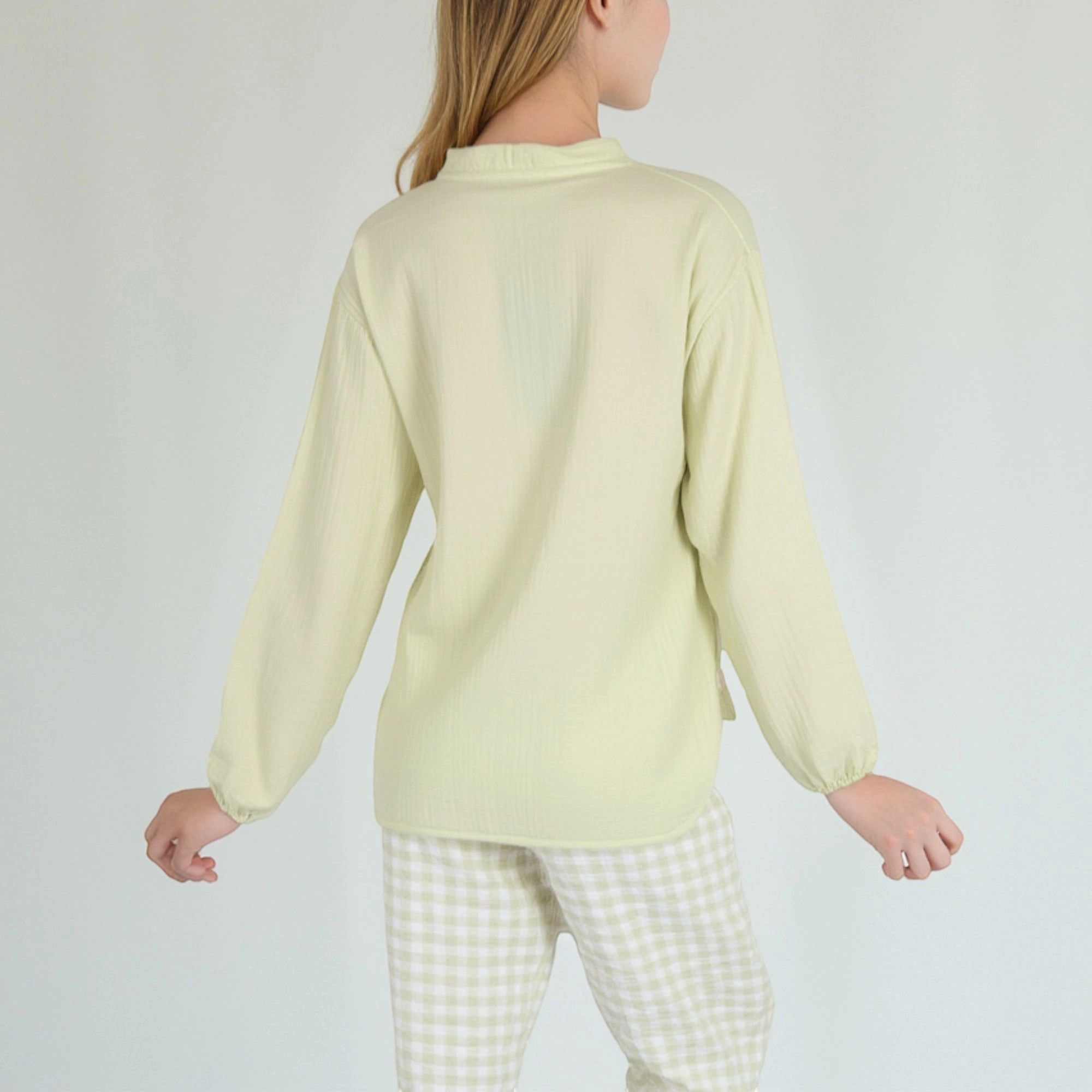Anna-Kaci Women's Woven Pajama Set Long Sleeve Button Up Top Elastic Cuff Sleeves and Relaxed Gingham Print Lounge Pants