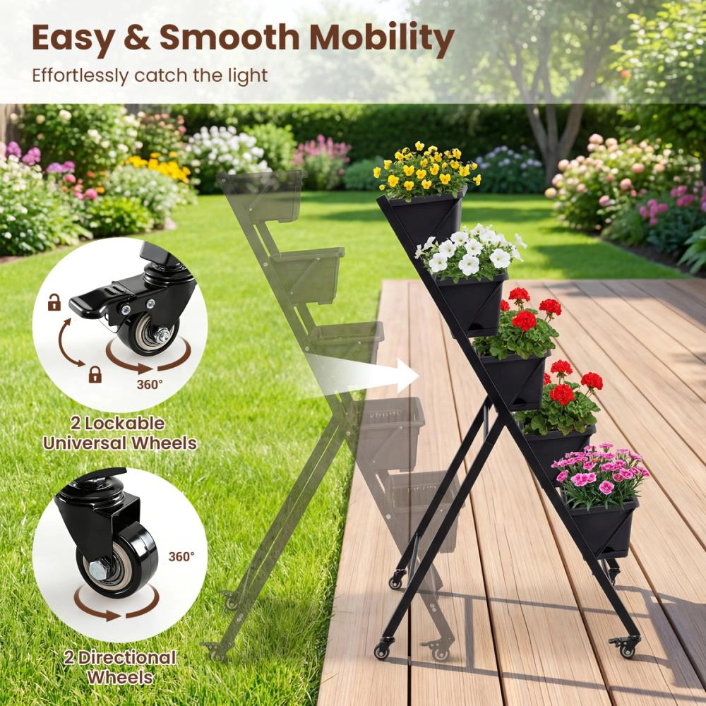 Hivvago 5-Tier Vertical Raised Garden Bed with Wheels for Backyard