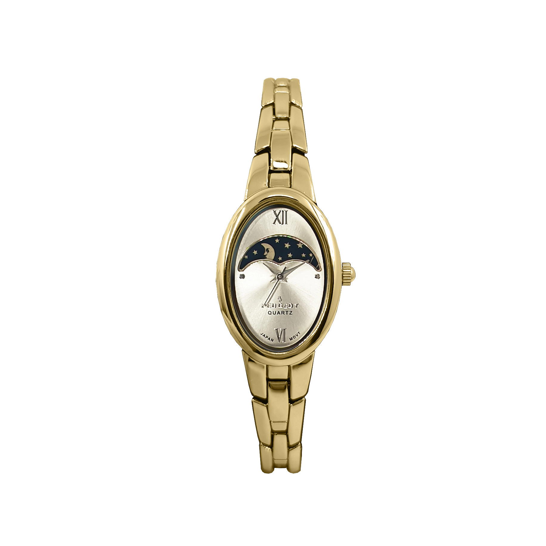 Peugeot Women's Gold 30x25mm Sun Moon Dial Link Bracelet Watch