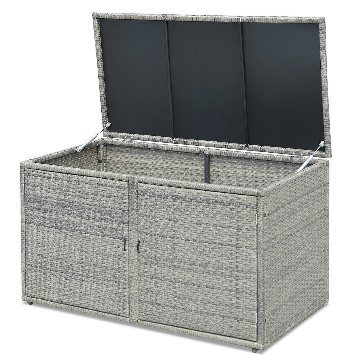 SUGIFT 88-Gallon Weather-Resistant PE Rattan 2-Shelf Garden Storage Box 45-in x 23.5-in x 25.5-in 110-lb Shelf Gray