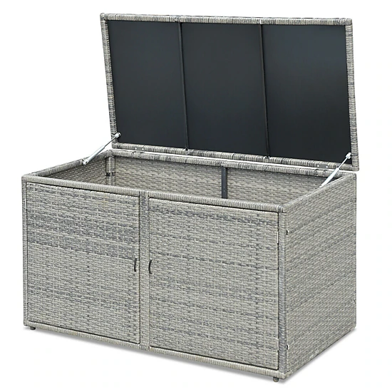 SUGIFT 88-Gallon Weather-Resistant PE Rattan 2-Shelf Garden Storage Box 45-in x 23.5-in x 25.5-in 110-lb Shelf Gray