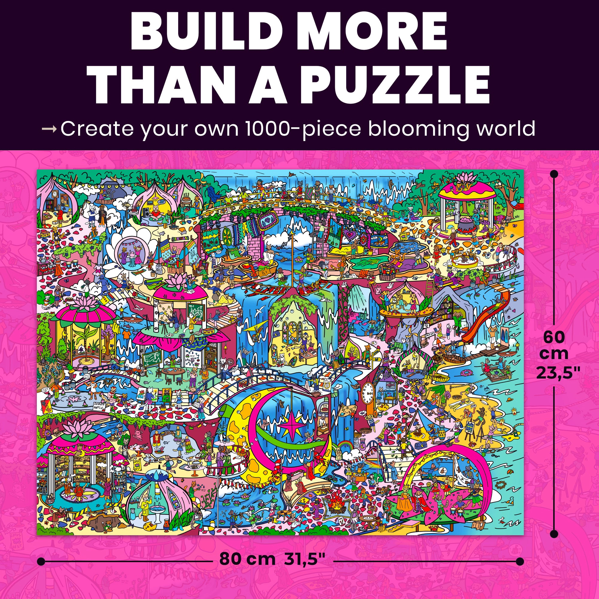 QUOKKA 1000-Piece Jigsaw Puzzles for Adults – Furfloat Kingdom, Twigtail Rocktail Kingdom and Blush Lotus Premium Box, Extra Fun Challenges