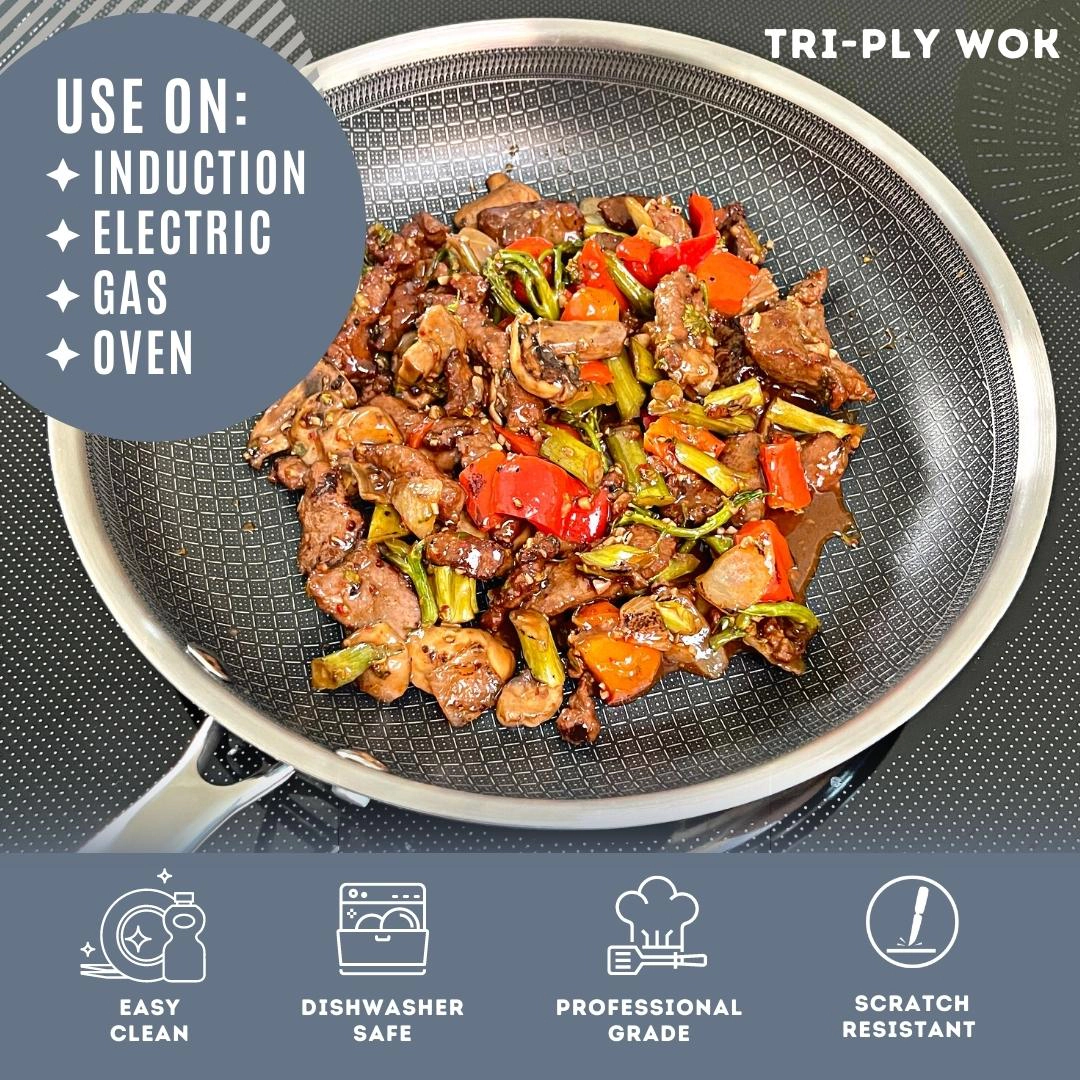 Lexi Home 5-Quart Tri-Ply Stainless Steel Wok, Induction & Oven Safe