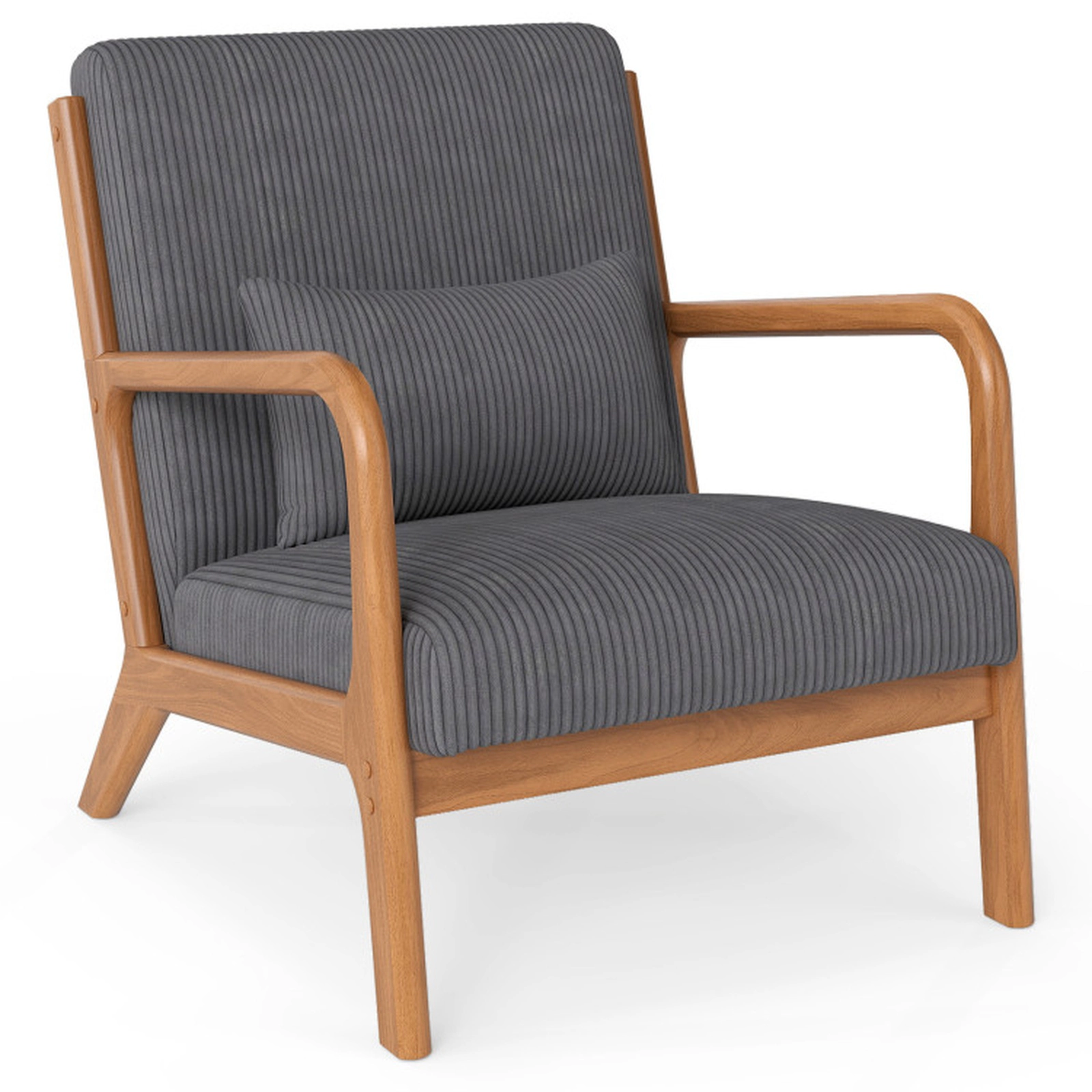SUGIFT Lumbar Pillow and Wood Frame 350-lb Corduroy Upholstered Lounge Accent Chair