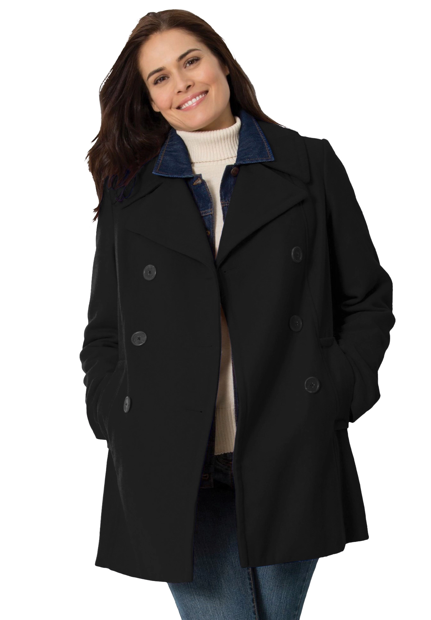 Woman Within Plus Wool-Blend Double-Breasted Peacoat