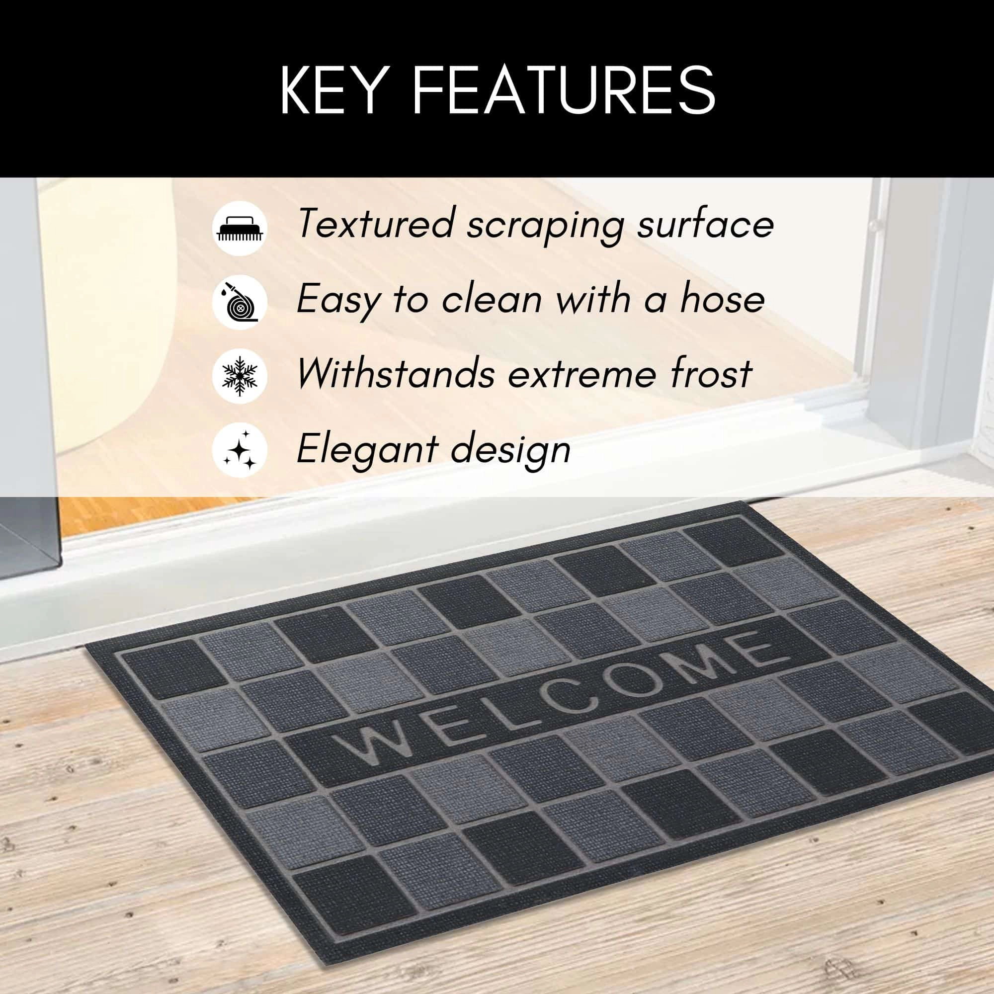 Evideco French Home Goods Gray Welcome Rubber Doormat 30 x 17 Inches
