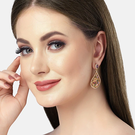 AGP PARIS Womens Diva Collection Vintage Floral Zirconia Drop Earrings