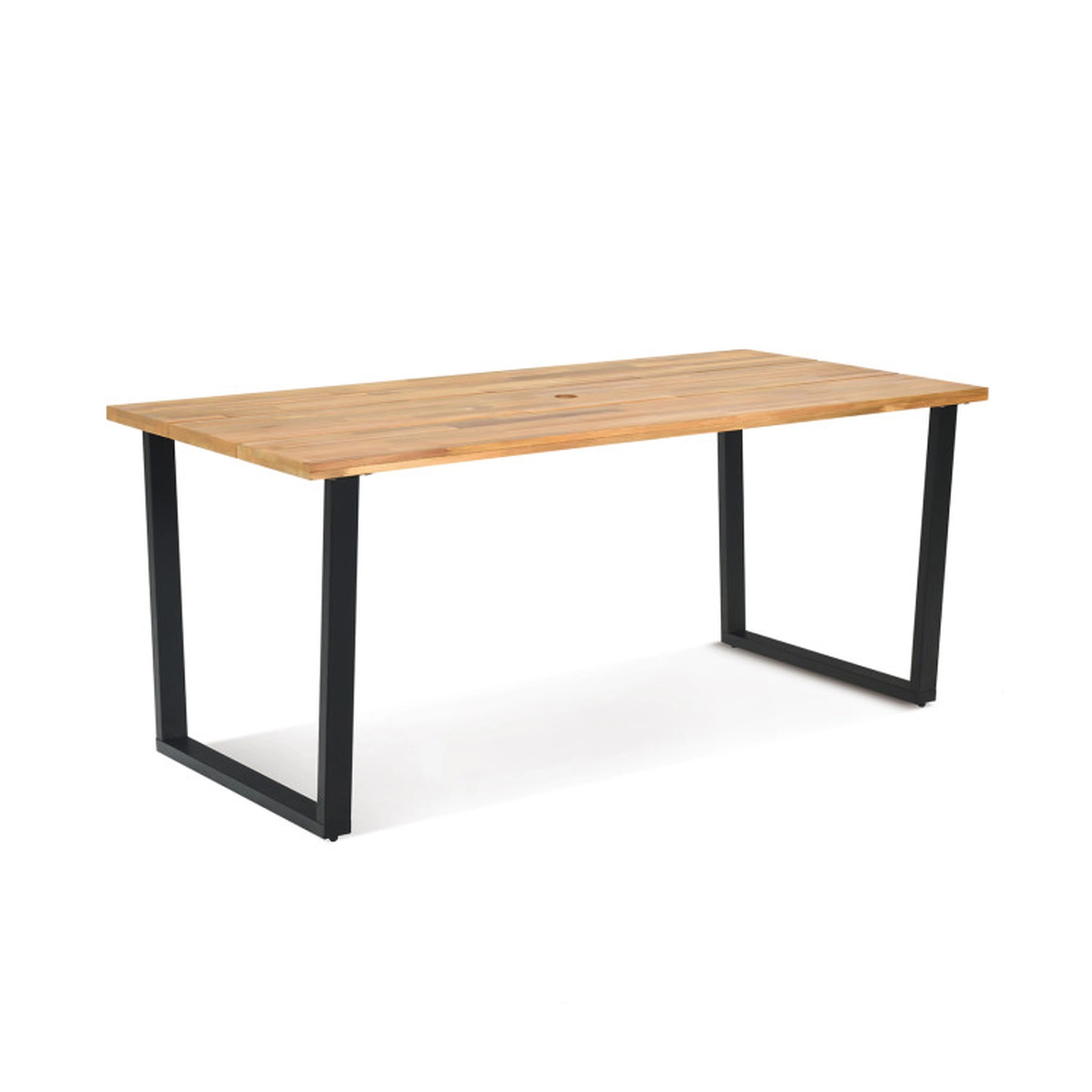 SUGIFT 6-Person Acacia Wood Metal Frame 2-in Umbrella Hole Outdoor Dining Table 69-in x 32-in 350-lb Capacity Natural