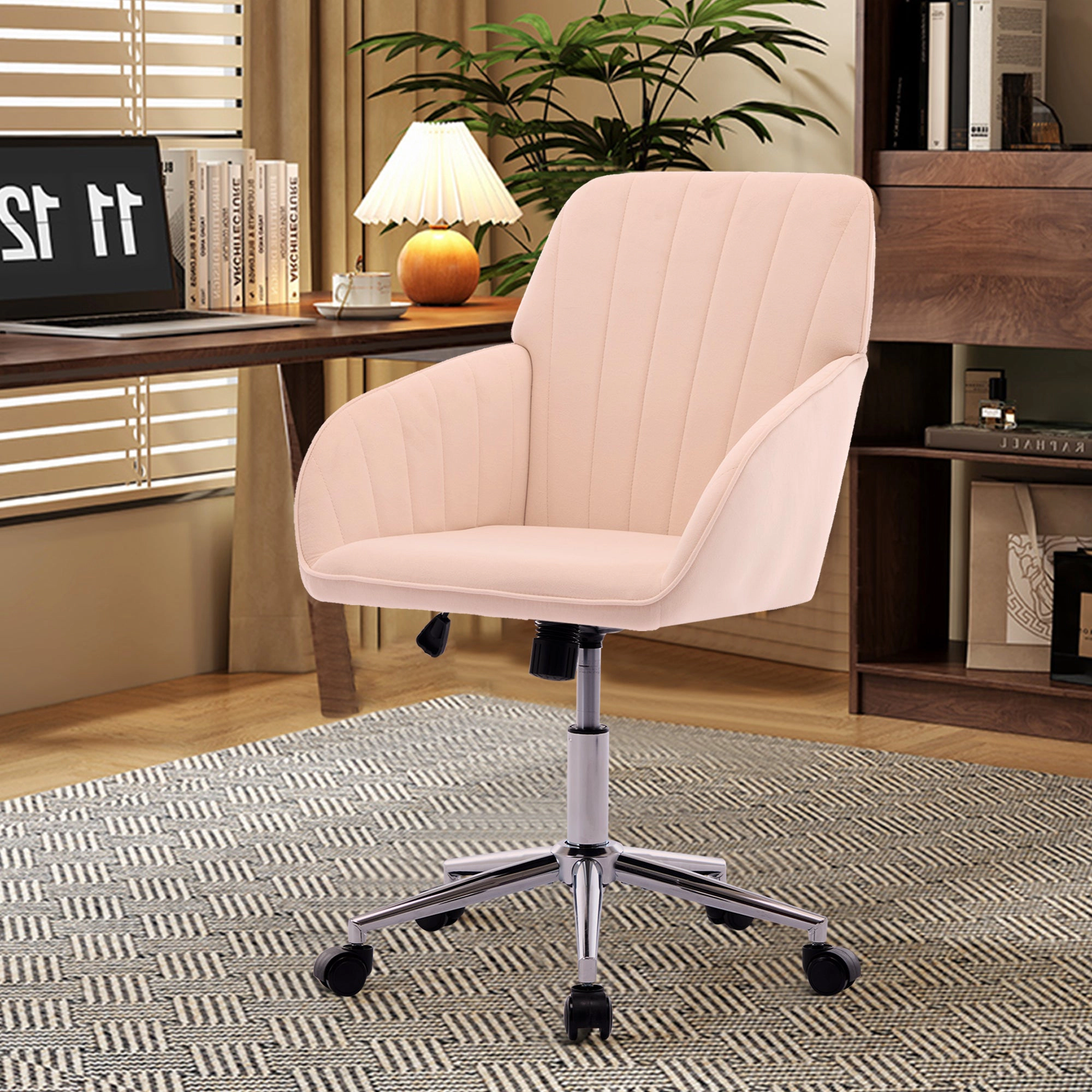 Platinum-Level Office Chairs Khaki Velvet Office Chair Ergonomic Adjustable Swivel Desk