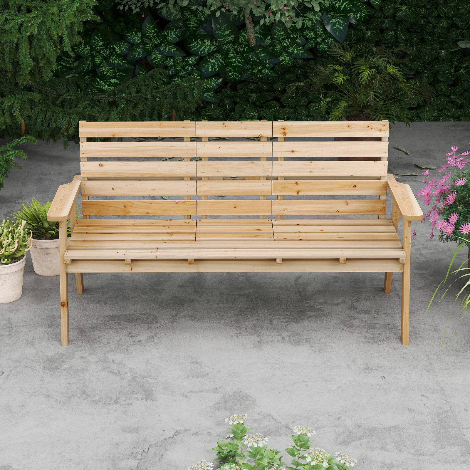LJG Outdoor Fir Wood Bench with Foldable Middle Table