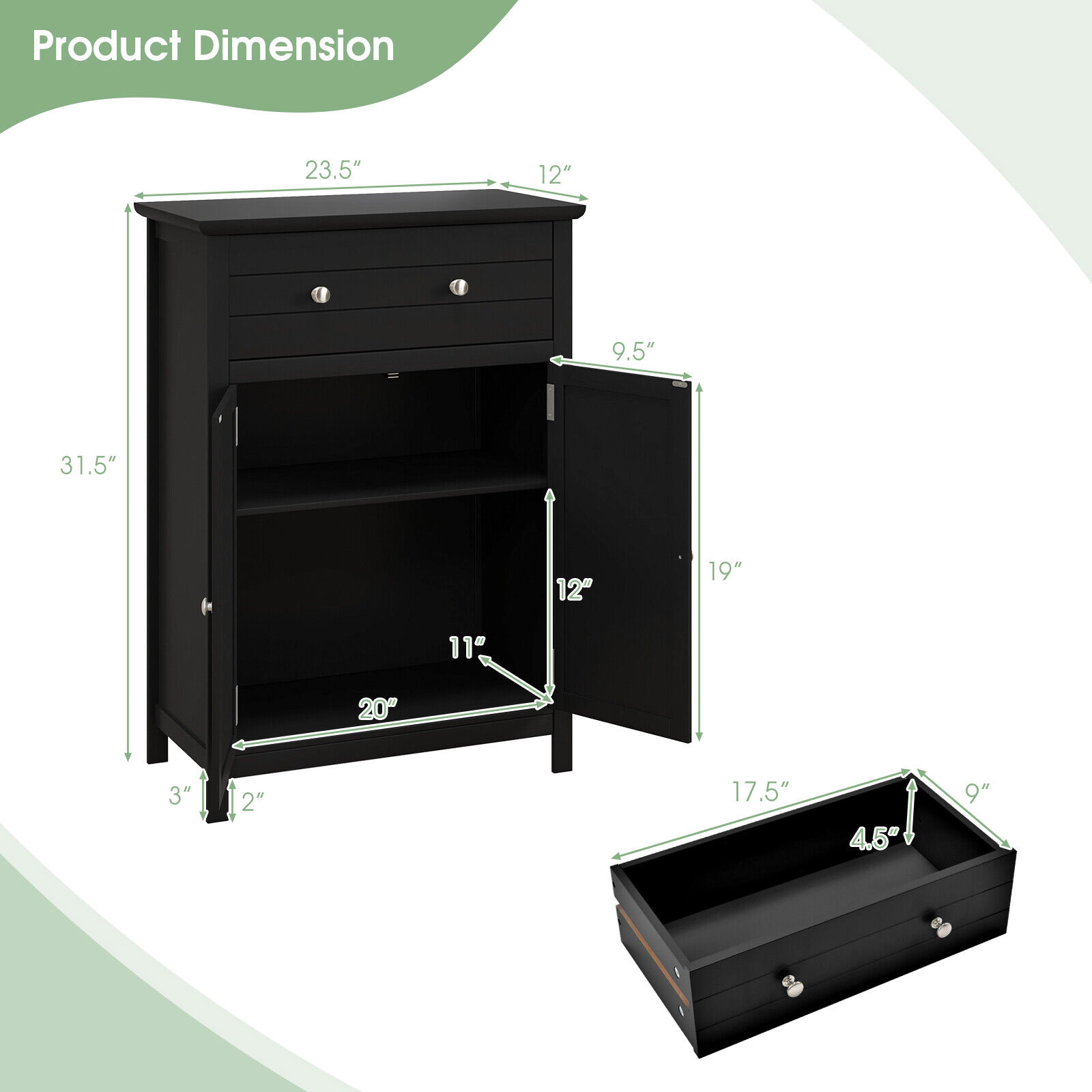 SlickBlue Bathroom Storage Cabinet with Drawer, Doors & Adjustable Shelf