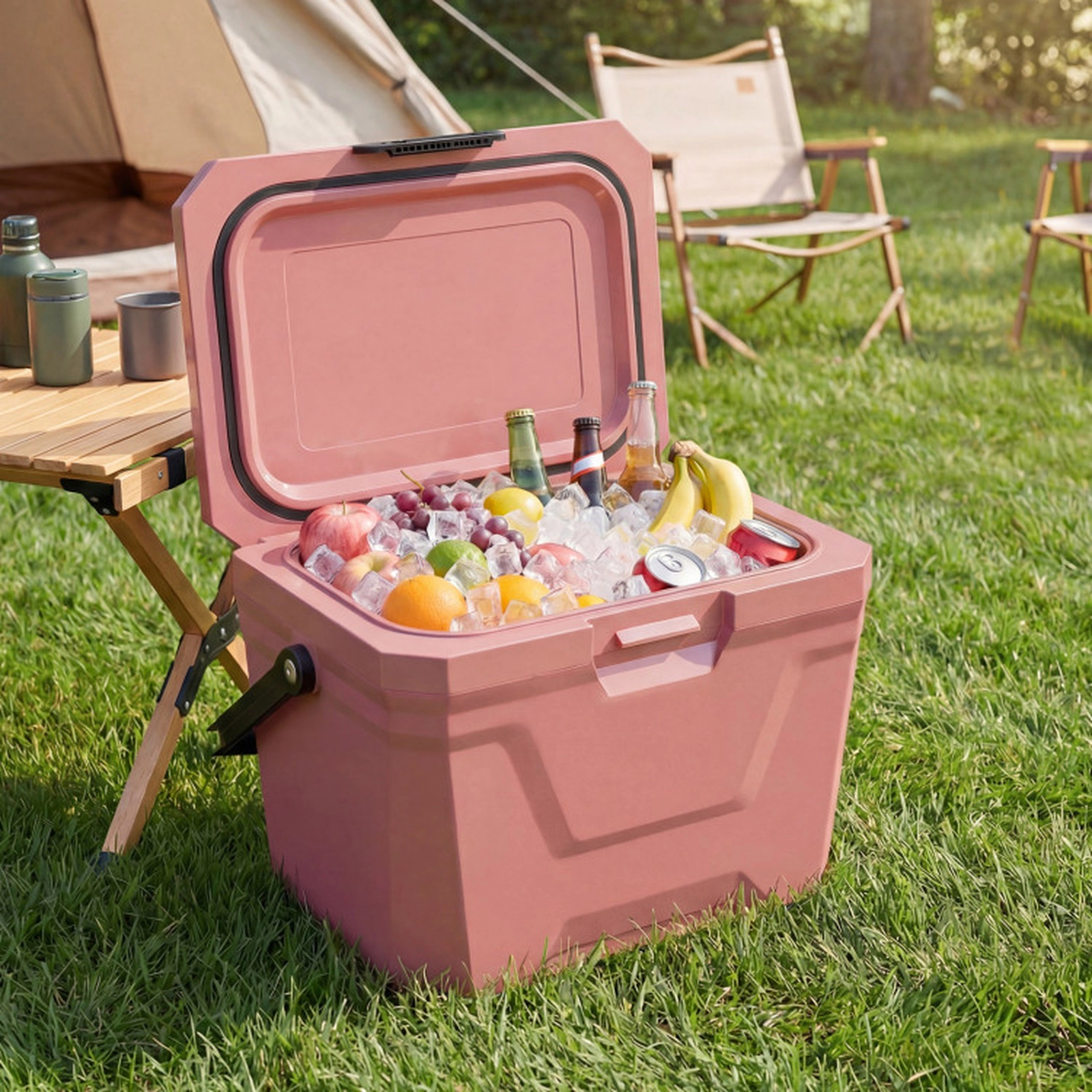 SUGIFT Triple-Layer Insulated Hard Shell Cooler Ice Chest 110-lb Capacity 21-Qt with 2 Cup Holders Pink