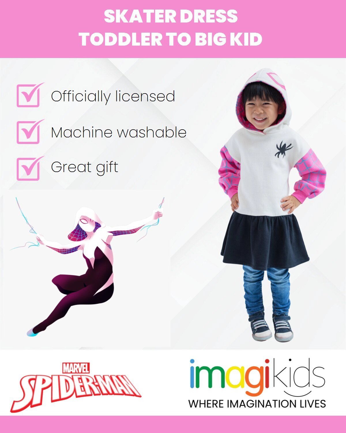 Marvel Spider-Verse Girls' Cosplay Fleece Hooded Dress