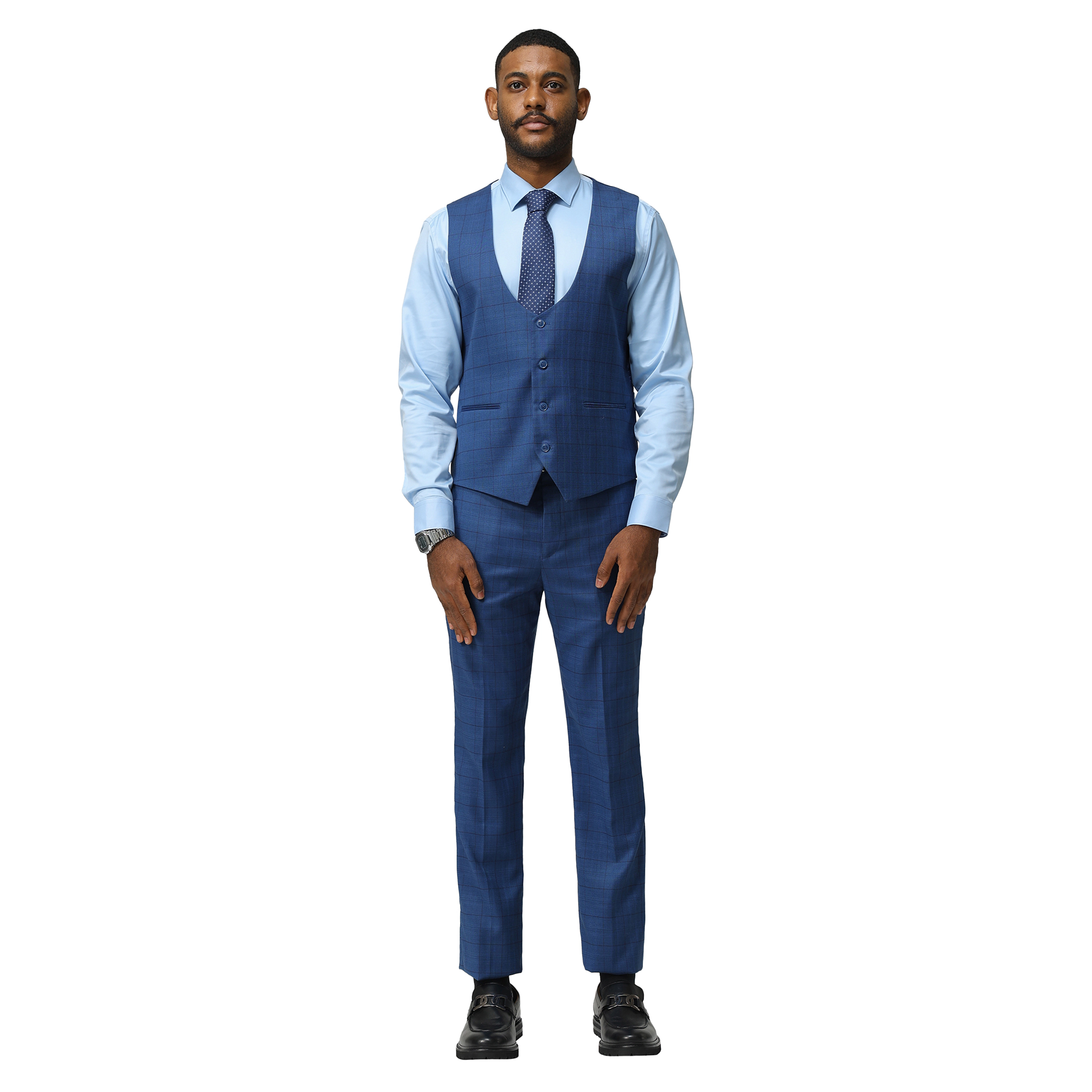 Sean Alexander Mens Skinny Fit Tone on Plaid 3-Piece Suit Set