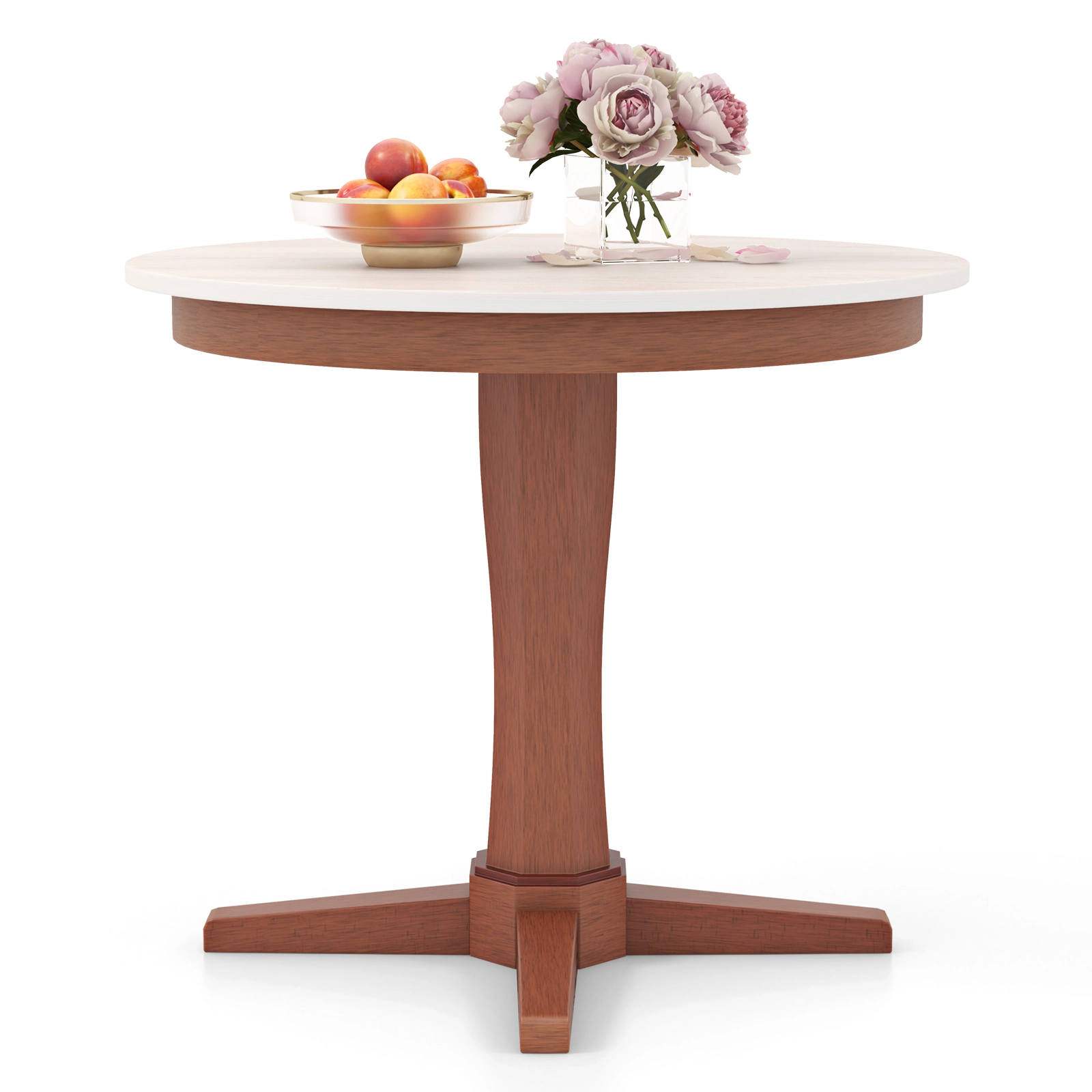 LJG 35 Inches Wooden Round Dining Table with Pedestal Base