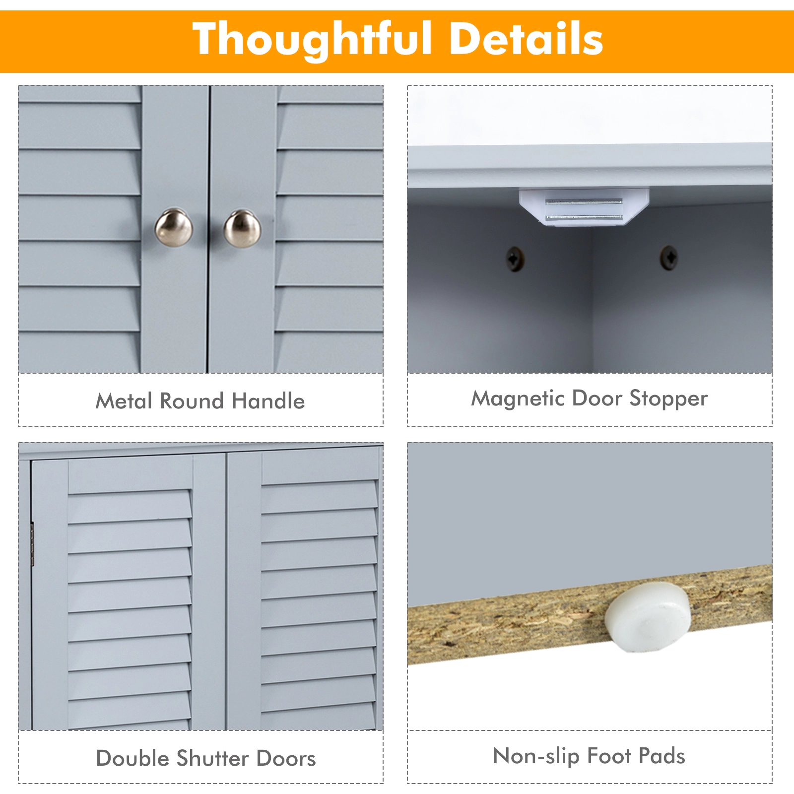 SUGIFT Gray 66-lb Capacity Corner Bathroom Storage Cabinet with Shutter Door and Adjustable Shelf