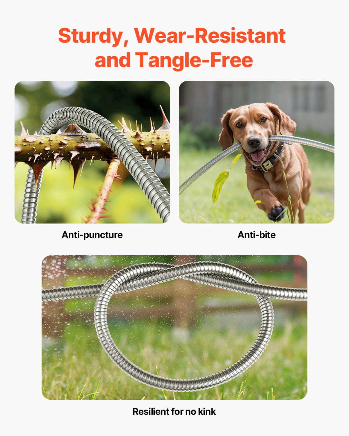 HONGGE 25 ft Stainless Steel Garden Hose, Rust-Proof Lightweight Metal Hose with 10-Function Spray Nozzle