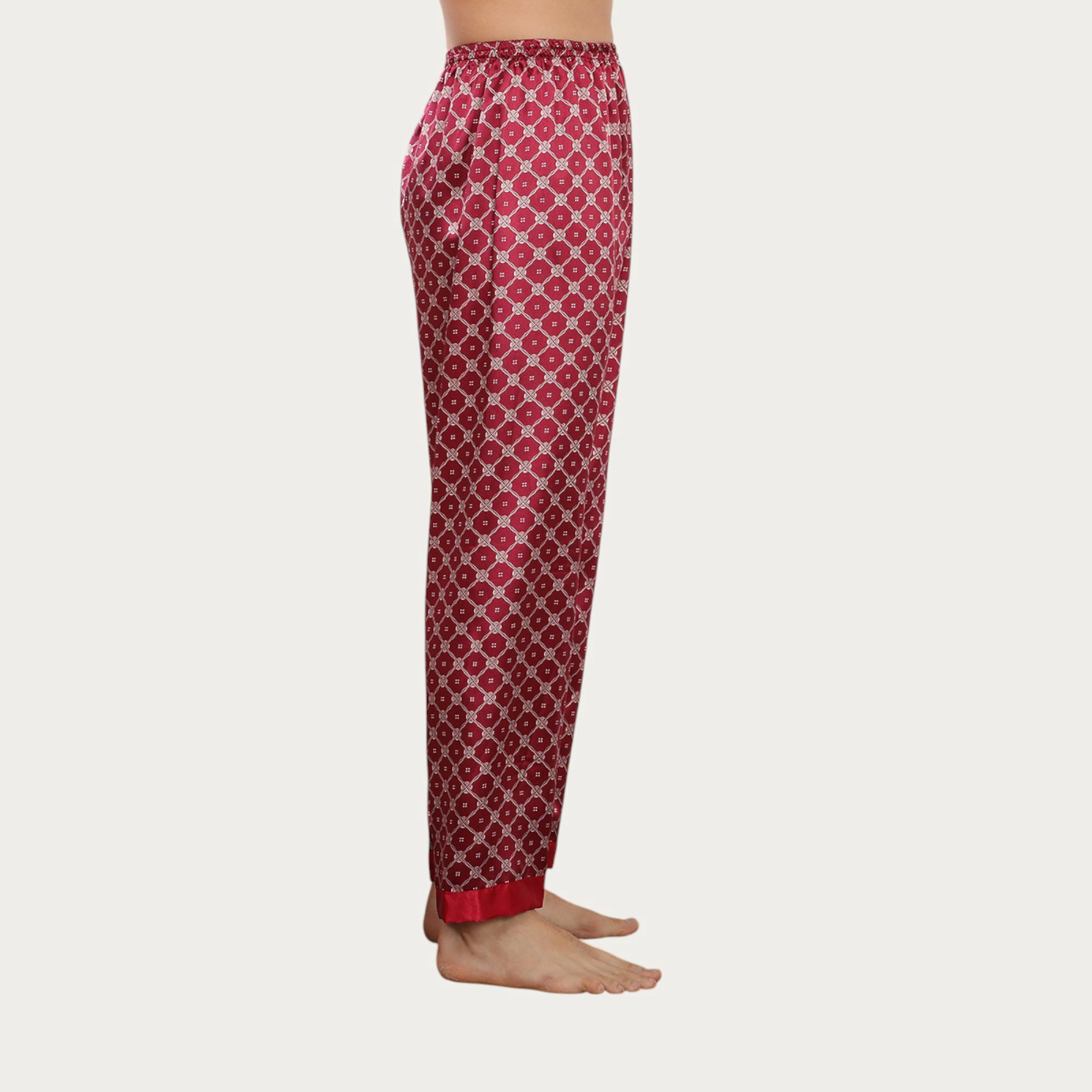 Anna-Kaci Men's Satin Lounge Pants with Geometric Print and Elastic Waistband Design