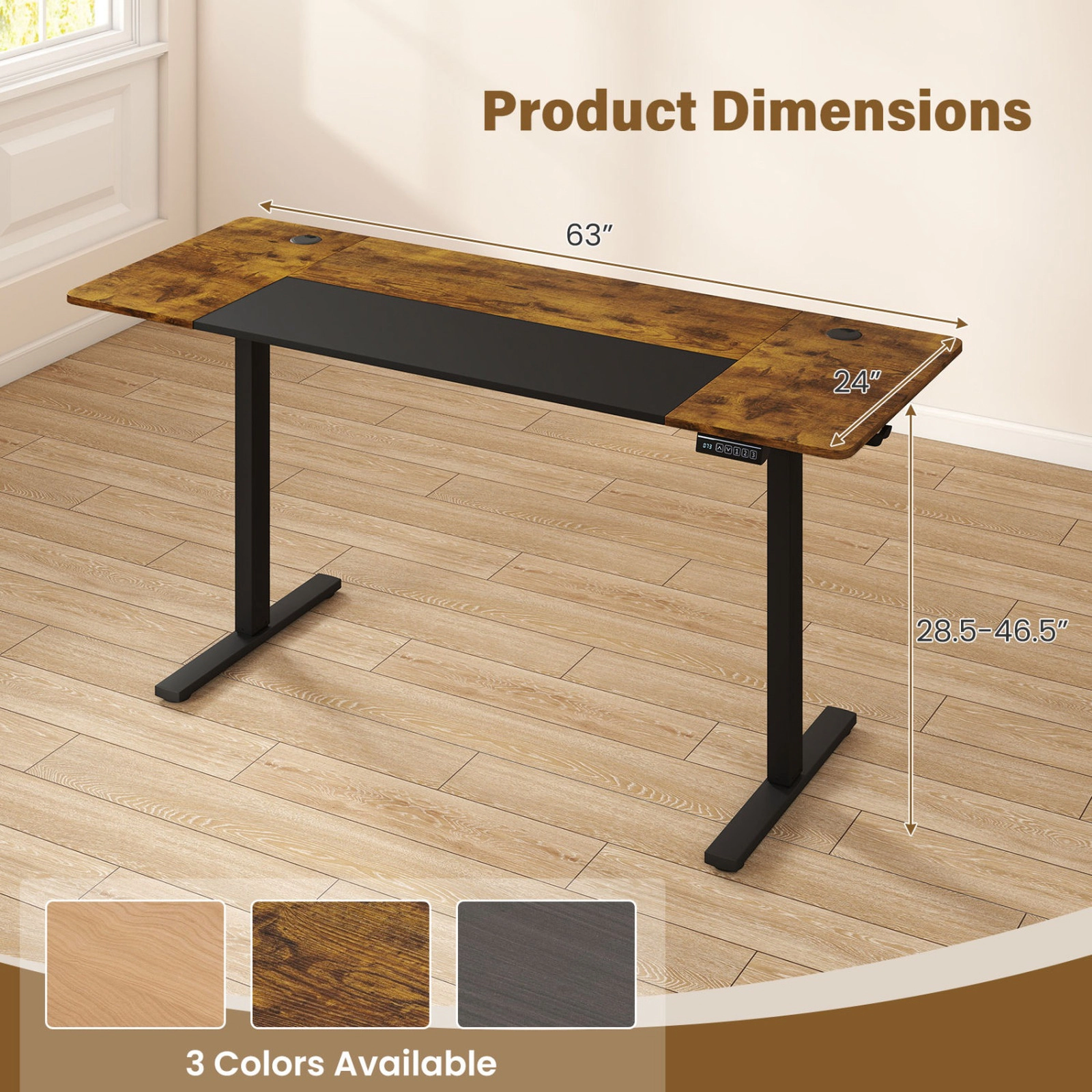 SUGIFT 63 in Rustic Brown Electric Standing Desk, Dual Monitor, Adjustable Height