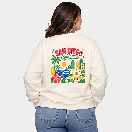 Simply Sage Market - Women's Plus Sized Graphic Sweatshirt - San Diego Vibrant Puff Print